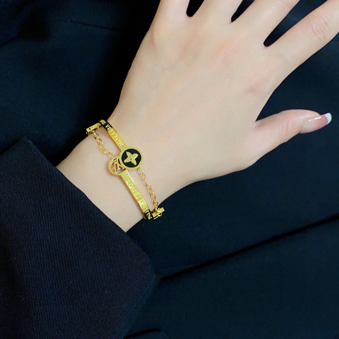 LV unisex four-leaf clover black onyx chain bracelet