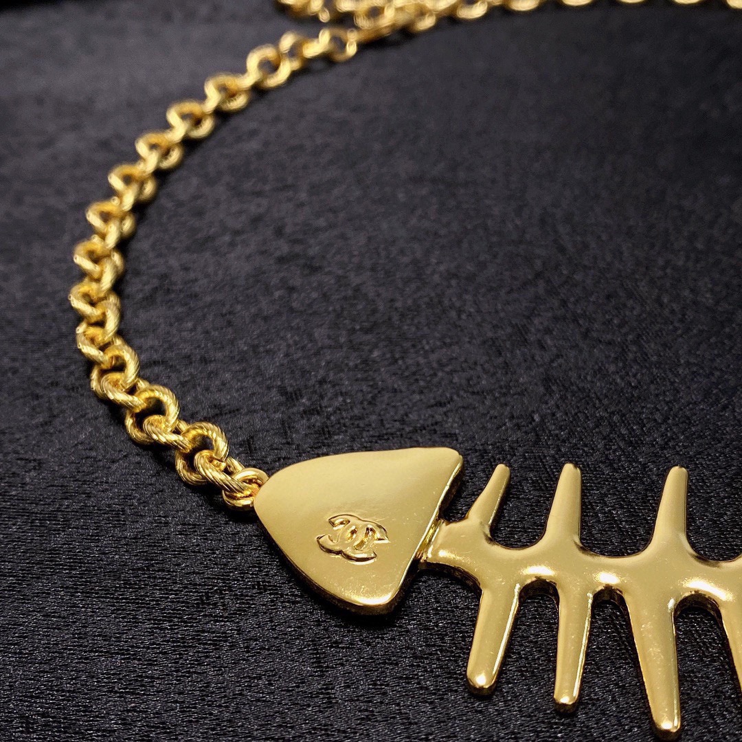 Chanel double C fish skeleton thick chain necklace