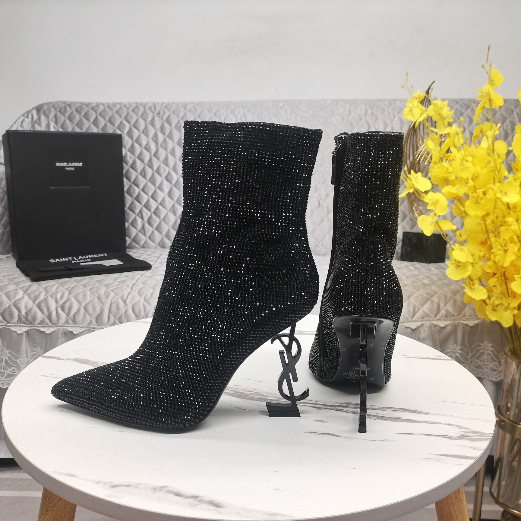 SAINT Laurent YSL All-over diamond logo lettering heel booties
