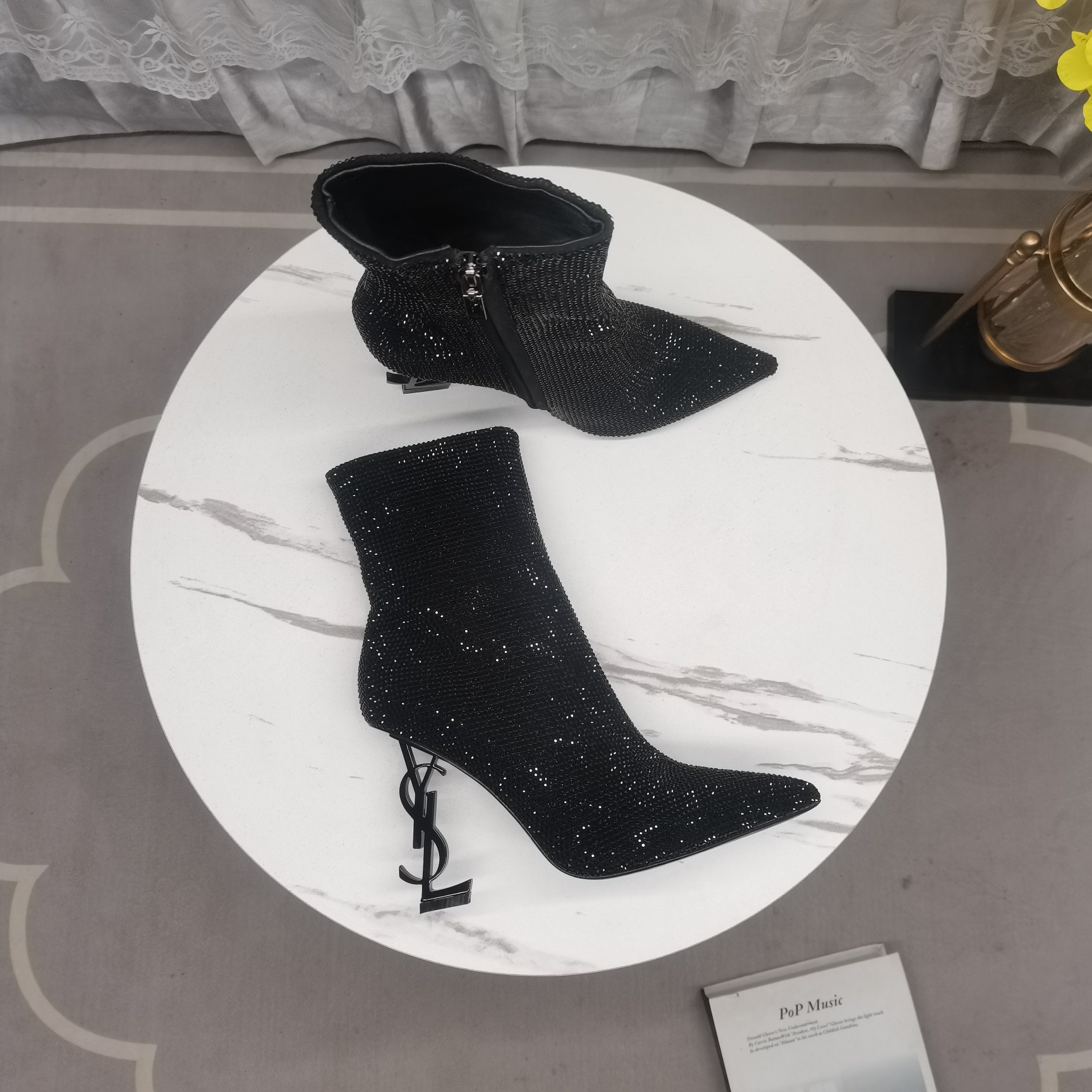 SAINT Laurent YSL All-over diamond logo lettering heel booties