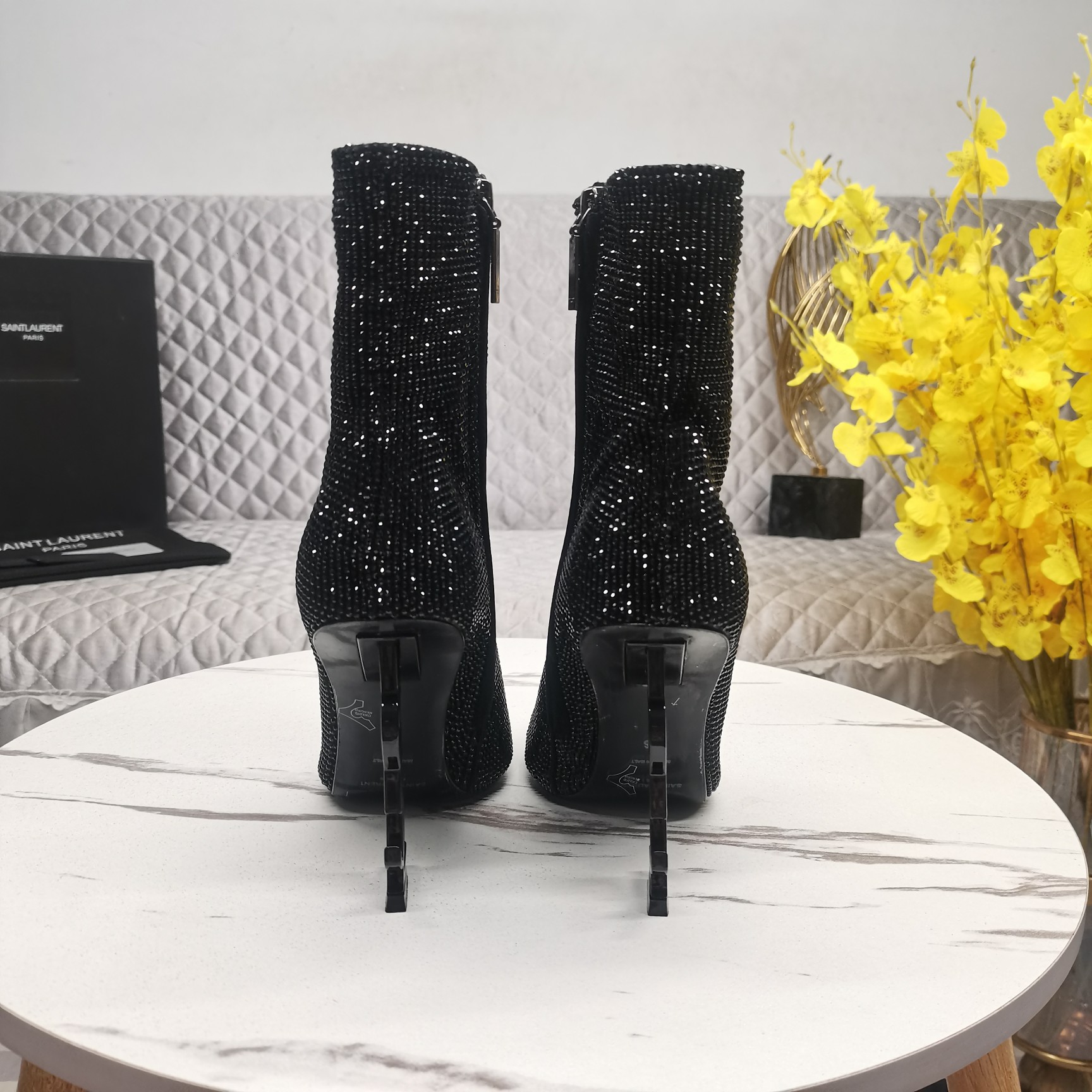 SAINT Laurent YSL All-over diamond logo lettering heel booties