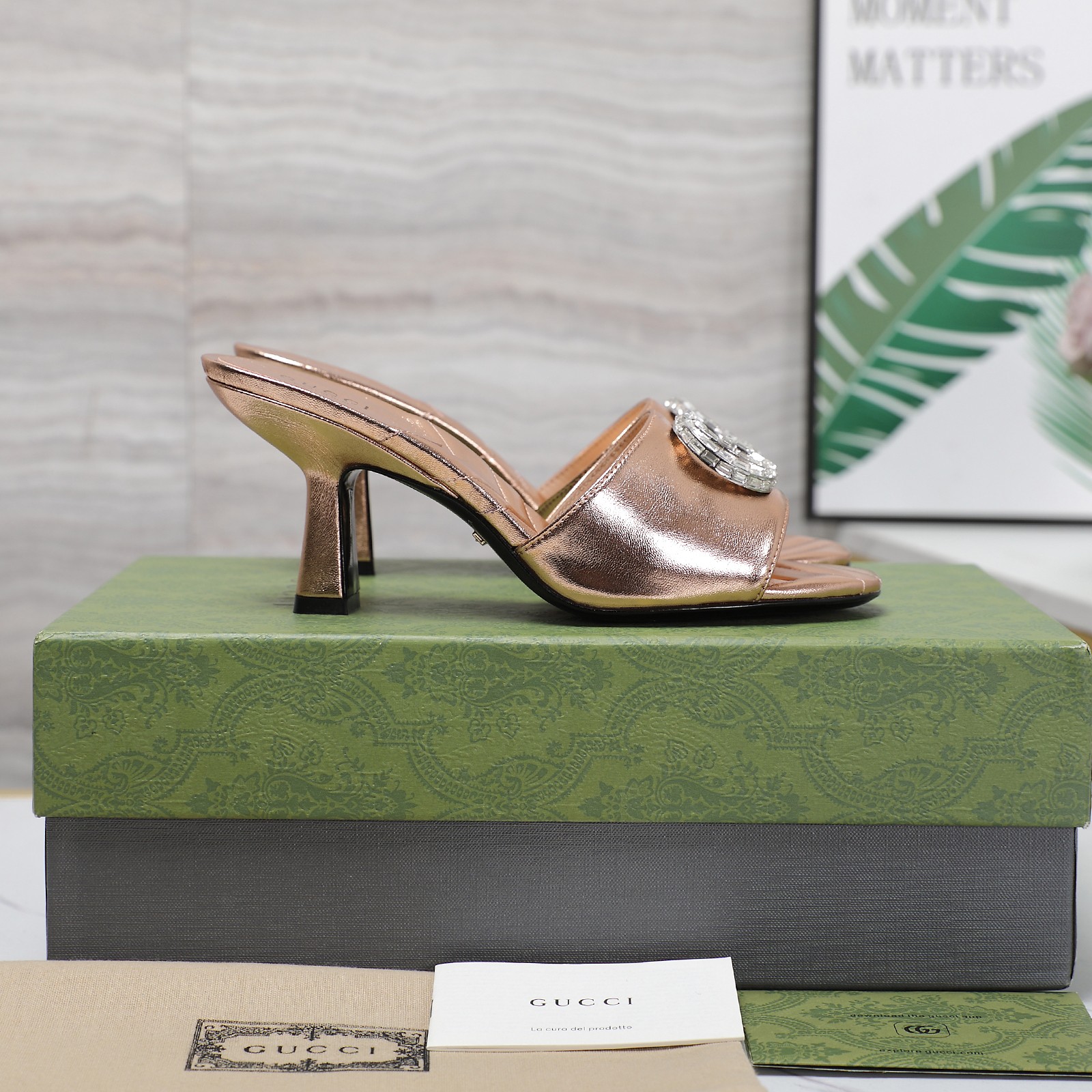 GUCCI GG DIAMOND CLASP MID-HEEL SLIPPERS