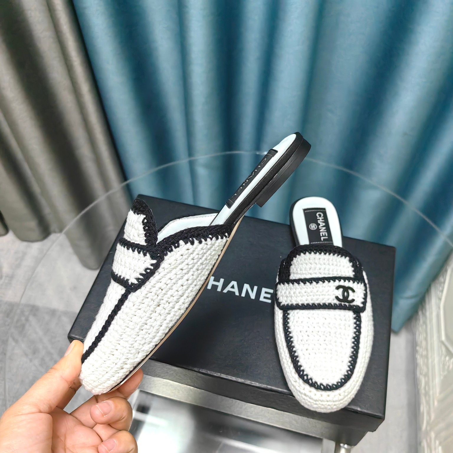 CHANEL Weave semi-slippers