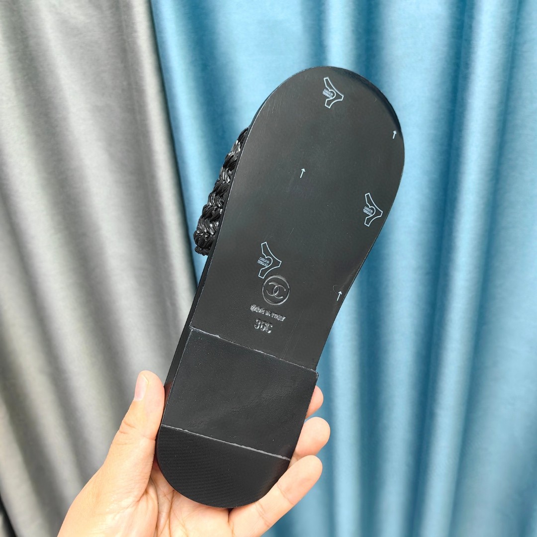 CHANEL Rhinestone woven slippers