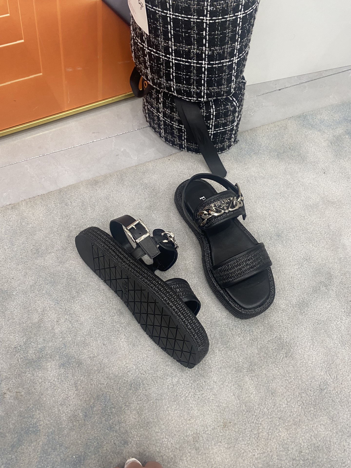 Prada straw sandals