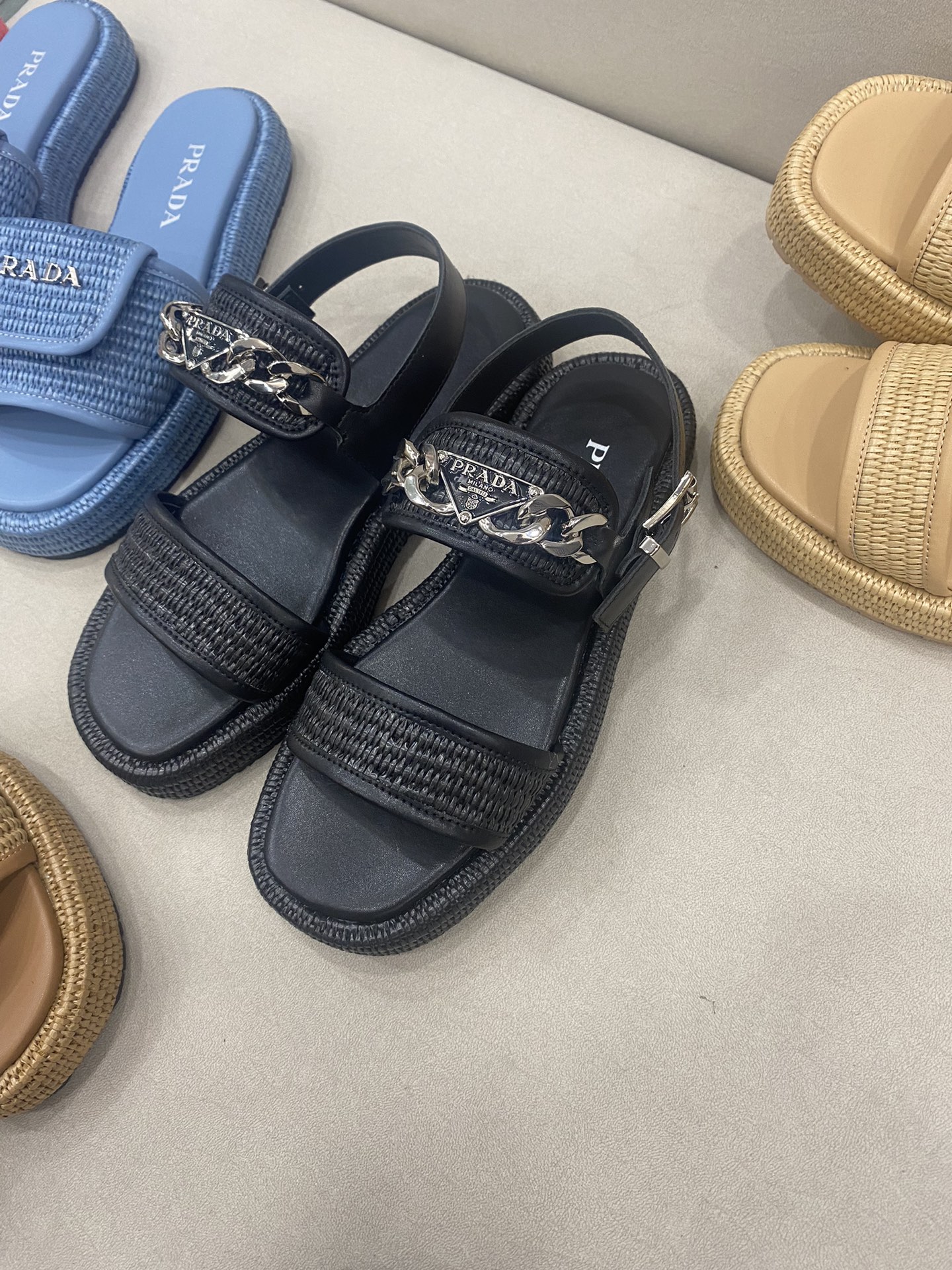 Prada straw sandals