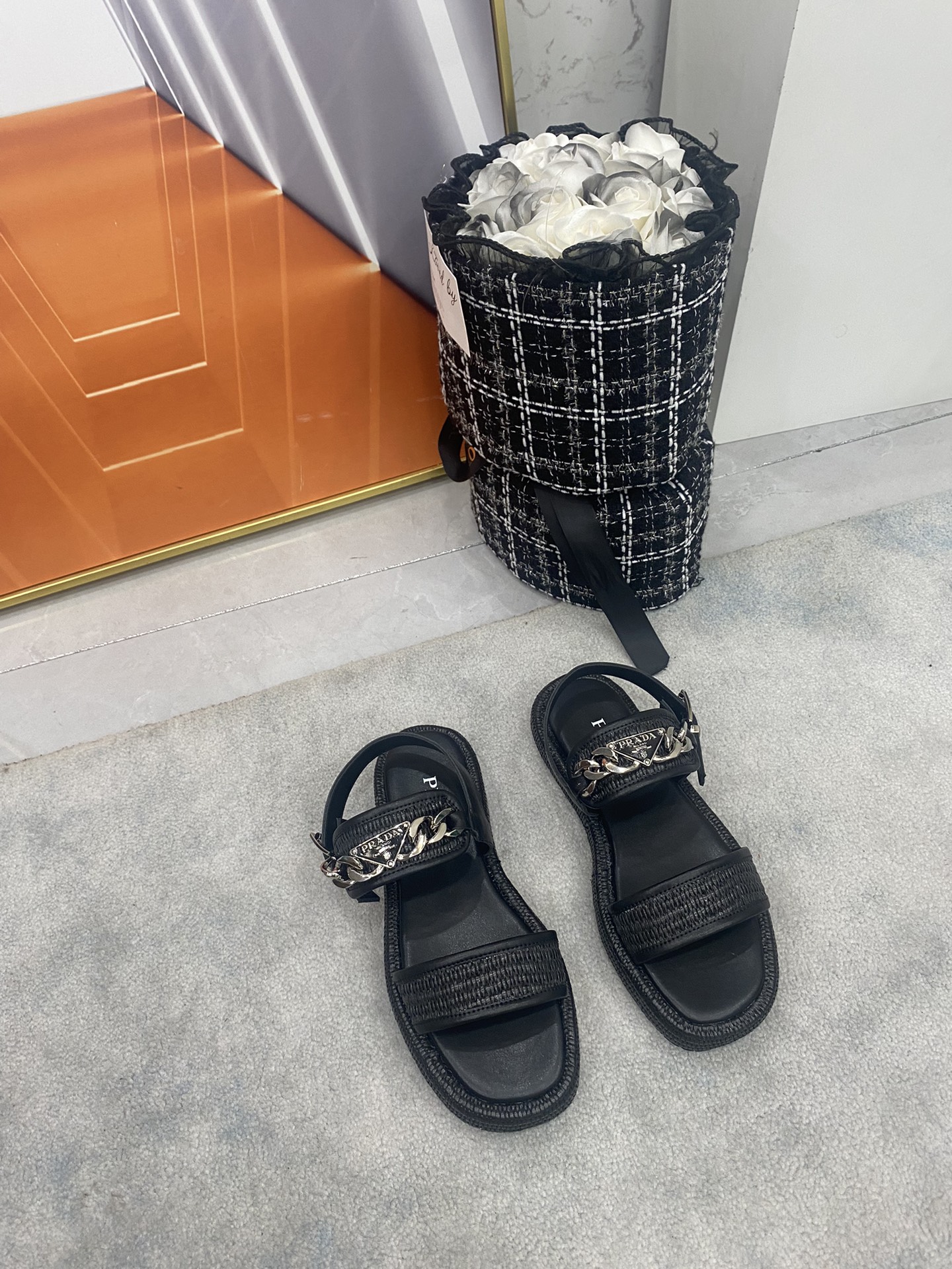 Prada straw sandals