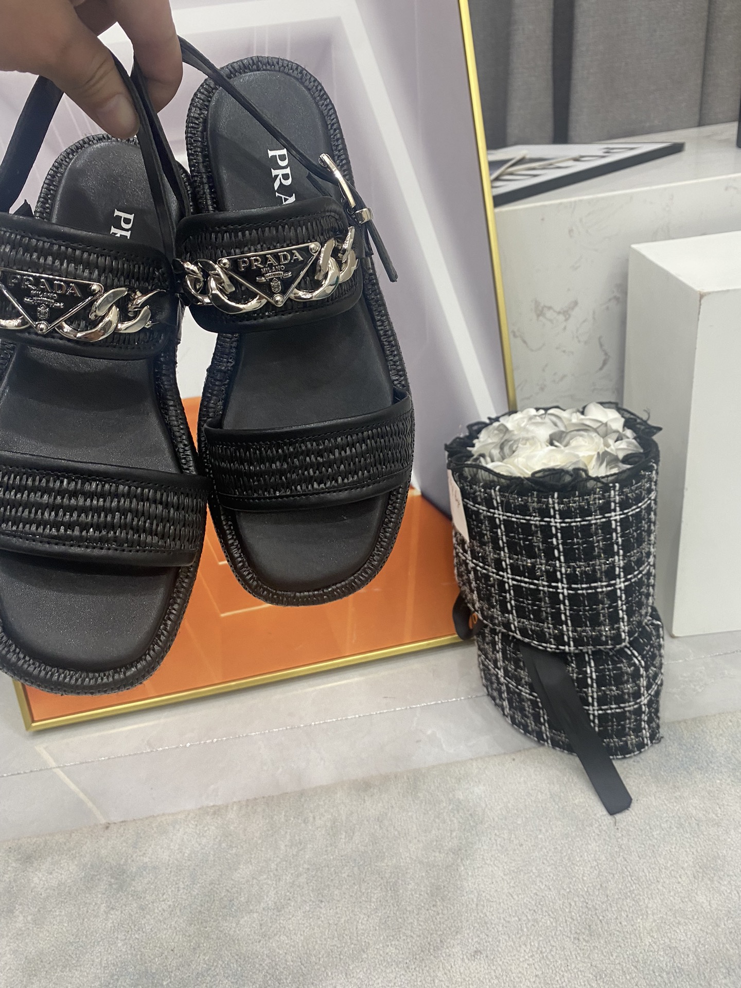 Prada straw sandals