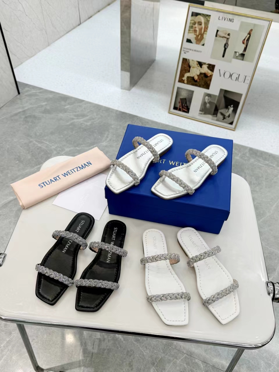 STUART WEITZMAN Woven diamond sandals flat bottomed mop
