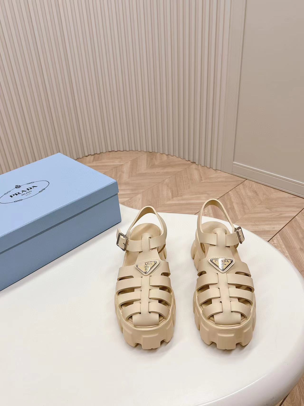 PRADA Roman Woven Thick Soled Rubber Sandals