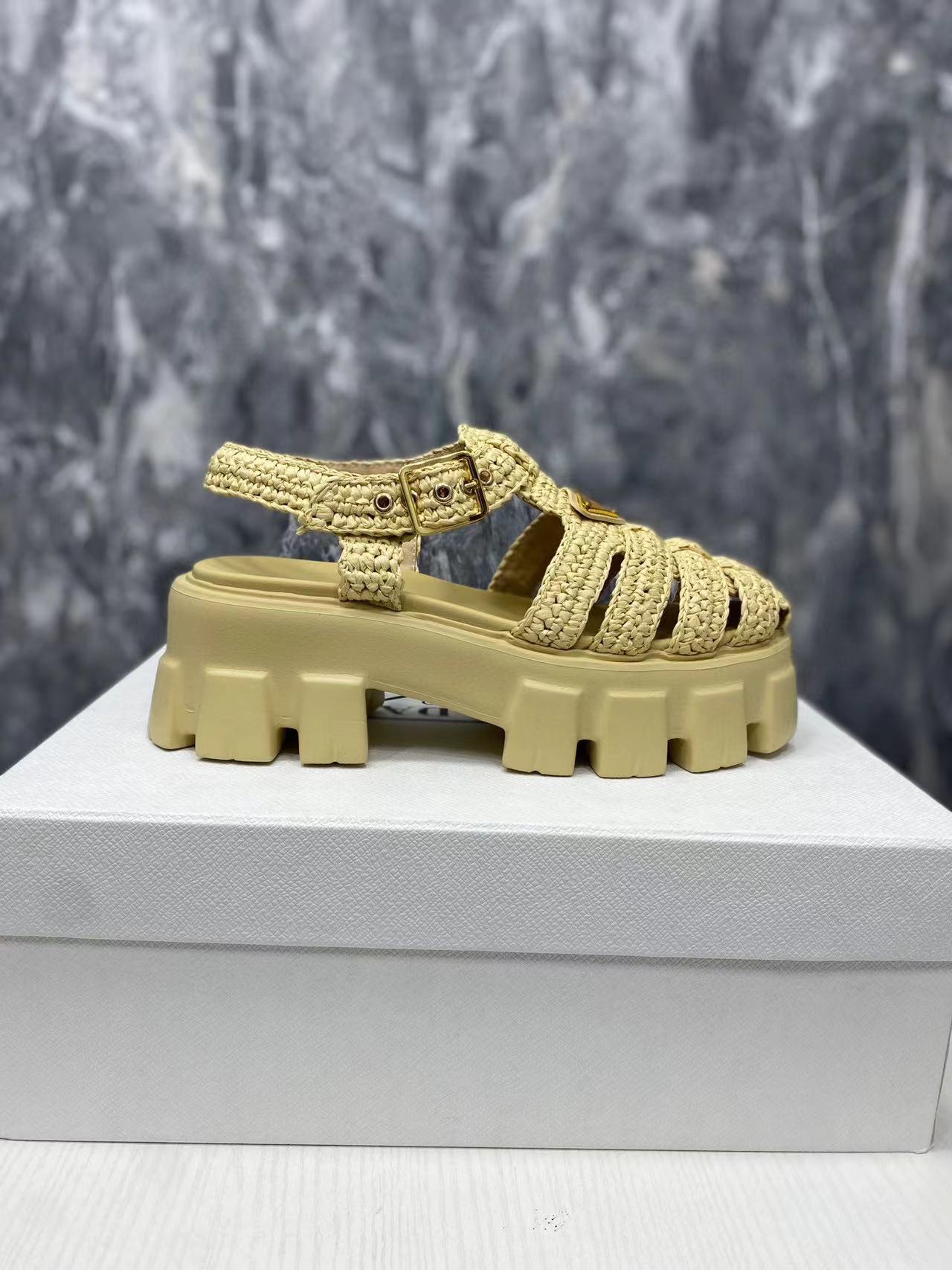 PRADA Roman Woven Thick Soled Rubber Sandals