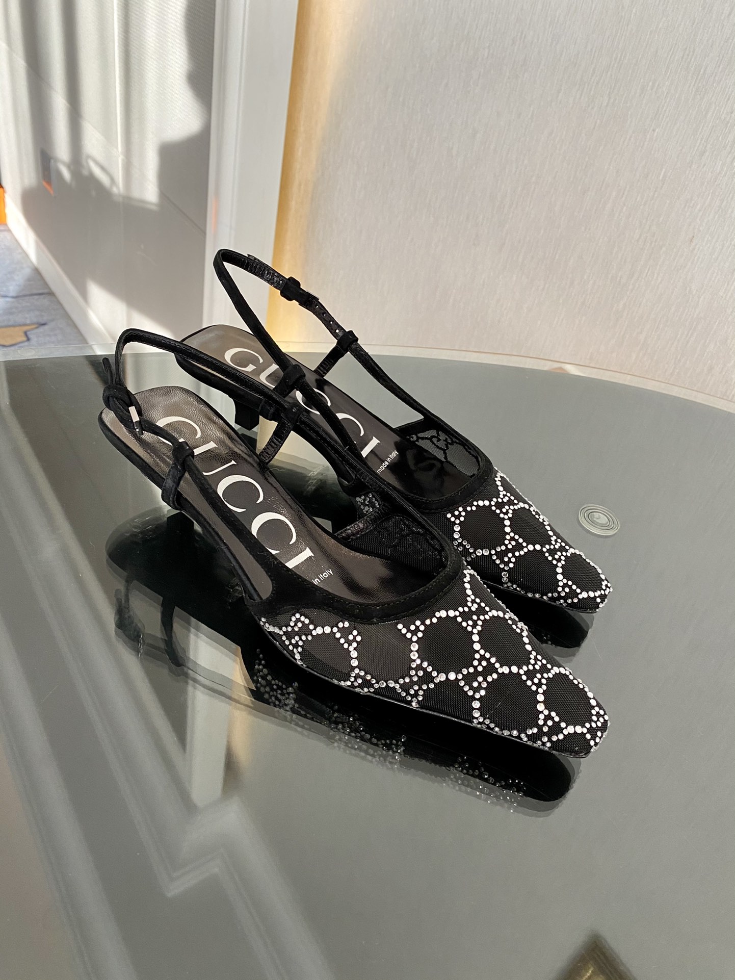 GUCCI &Vintage Vintage pressed diamond mesh sandals(Heel height: 3.5cm)