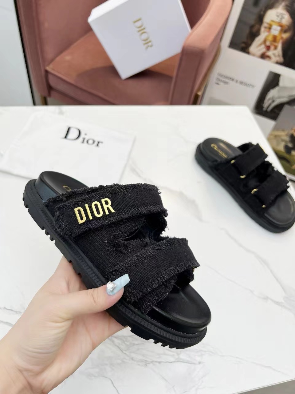 Dioract Fringed canvas sandals