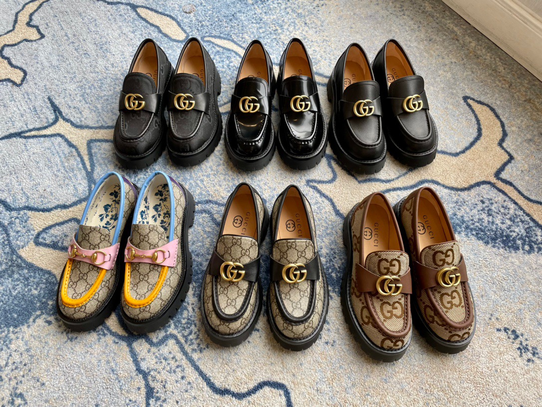 GUCCI Double G-buckle British style retro thick sole loafers