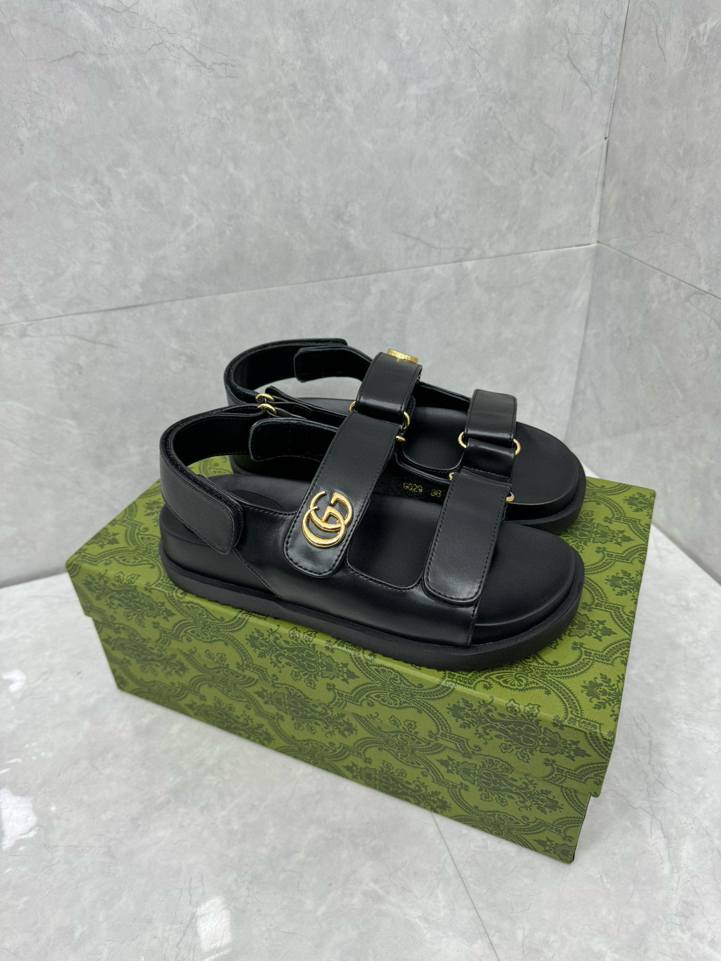 GUCCI Double GG hook and loop sandals