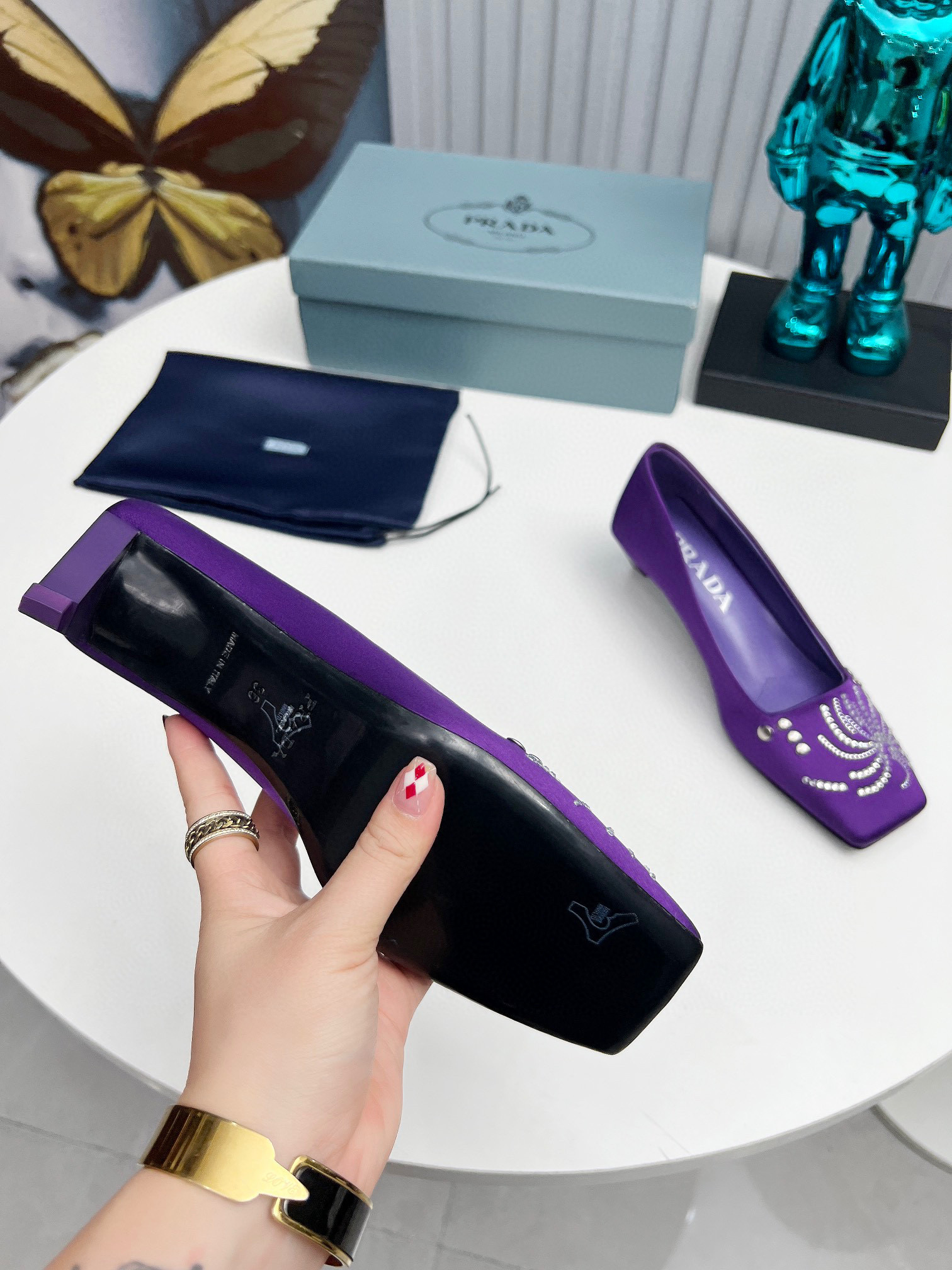 Prada Cross Heel Silk Hot Diamond High Heel Single Shoes