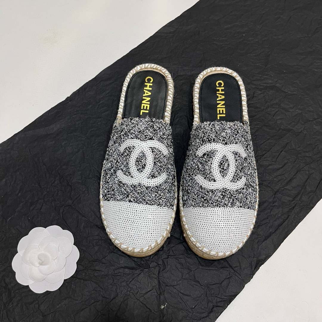CHANEL Hemp rope sequined fisherman shoes