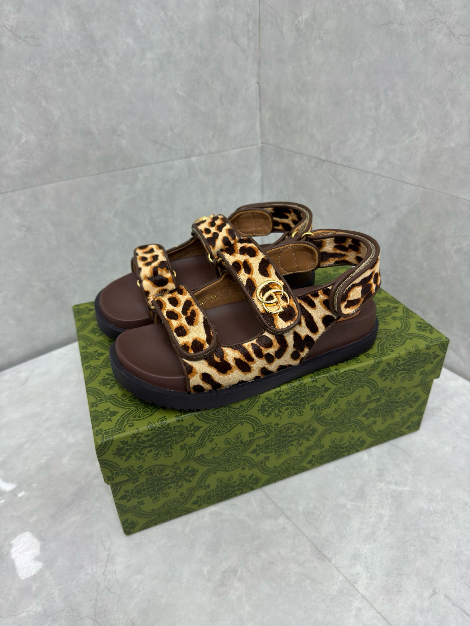 GUCCI Double GG hook and loop sandals