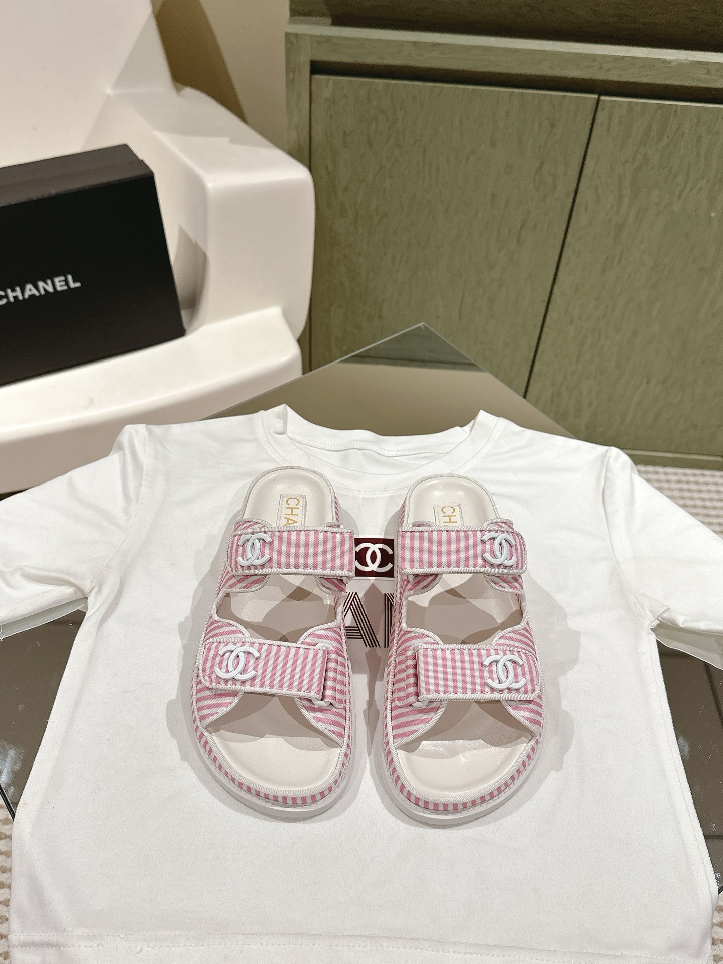 CHANEL stripe sandals