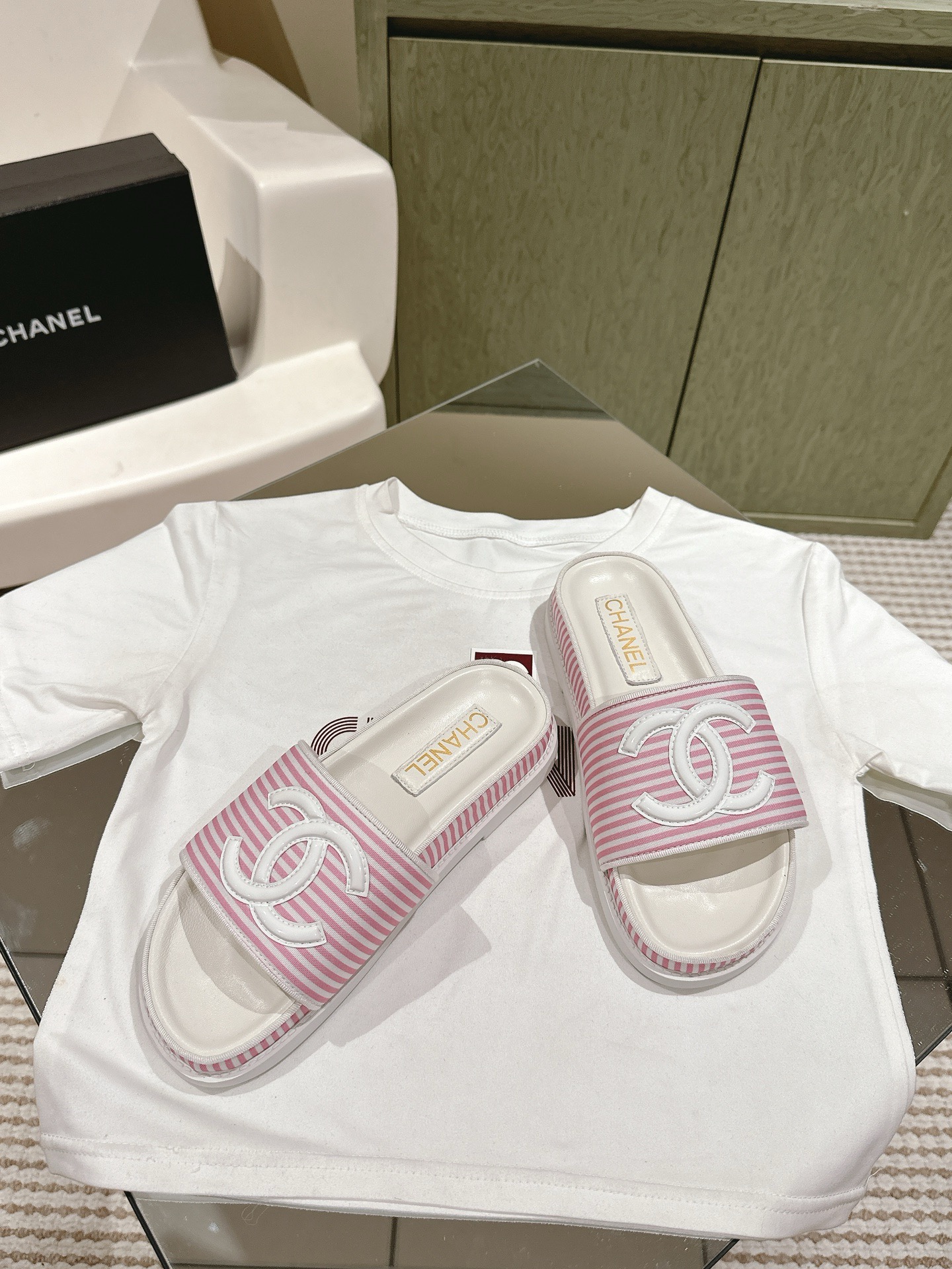 CHANEL stripe slipper