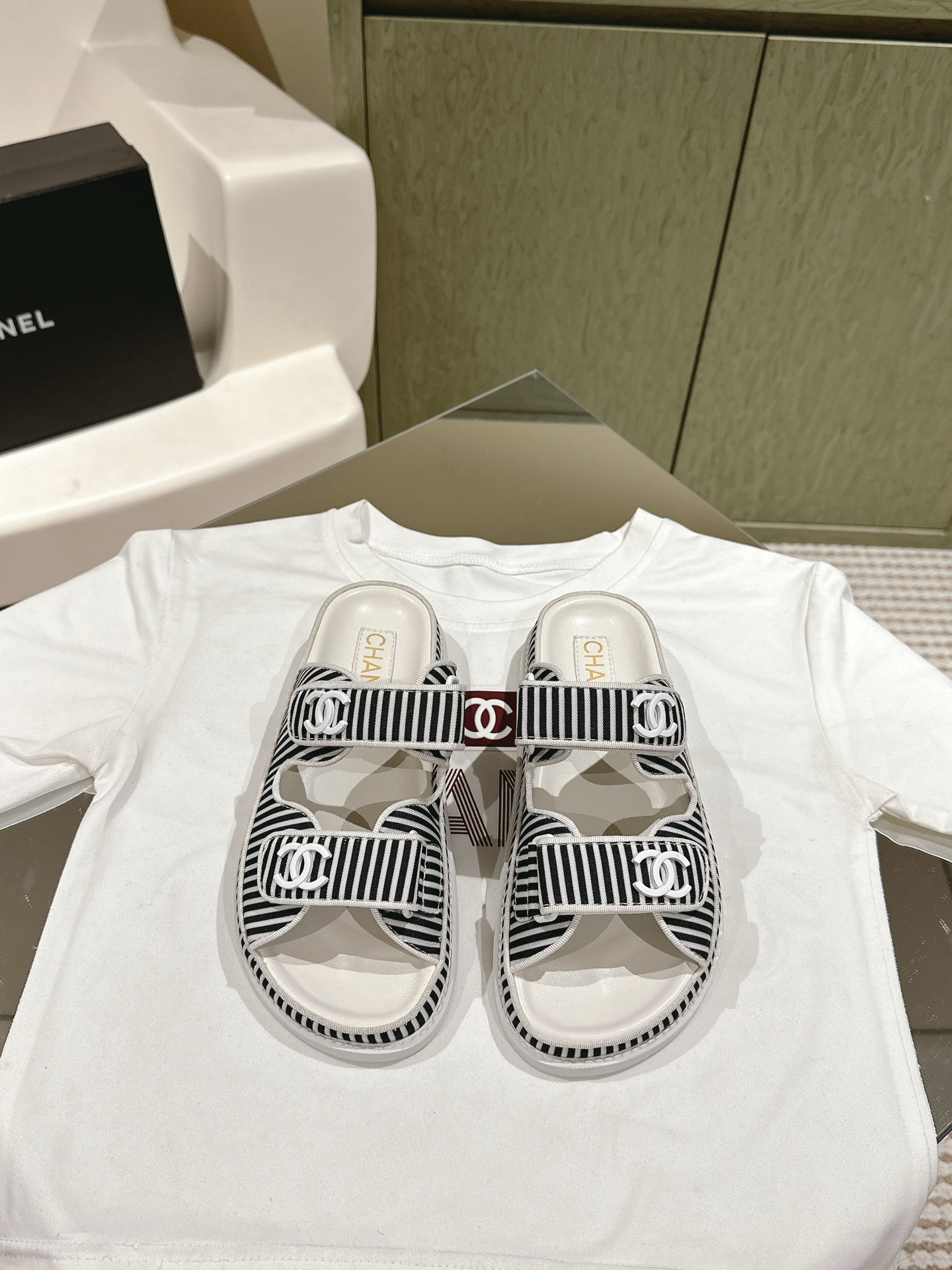 CHANEL stripe sandals