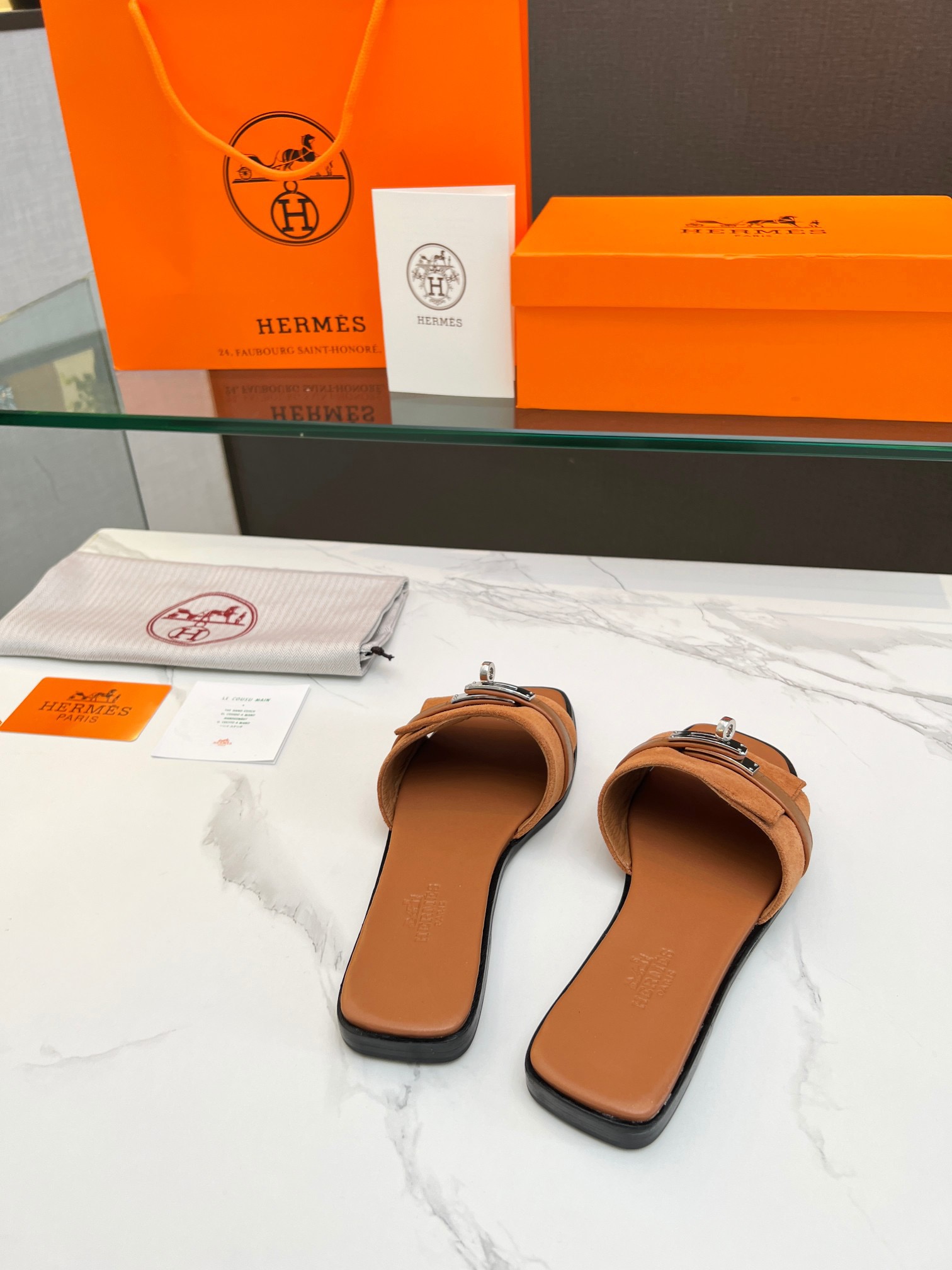 Hermes Metal flat bottomed slippers