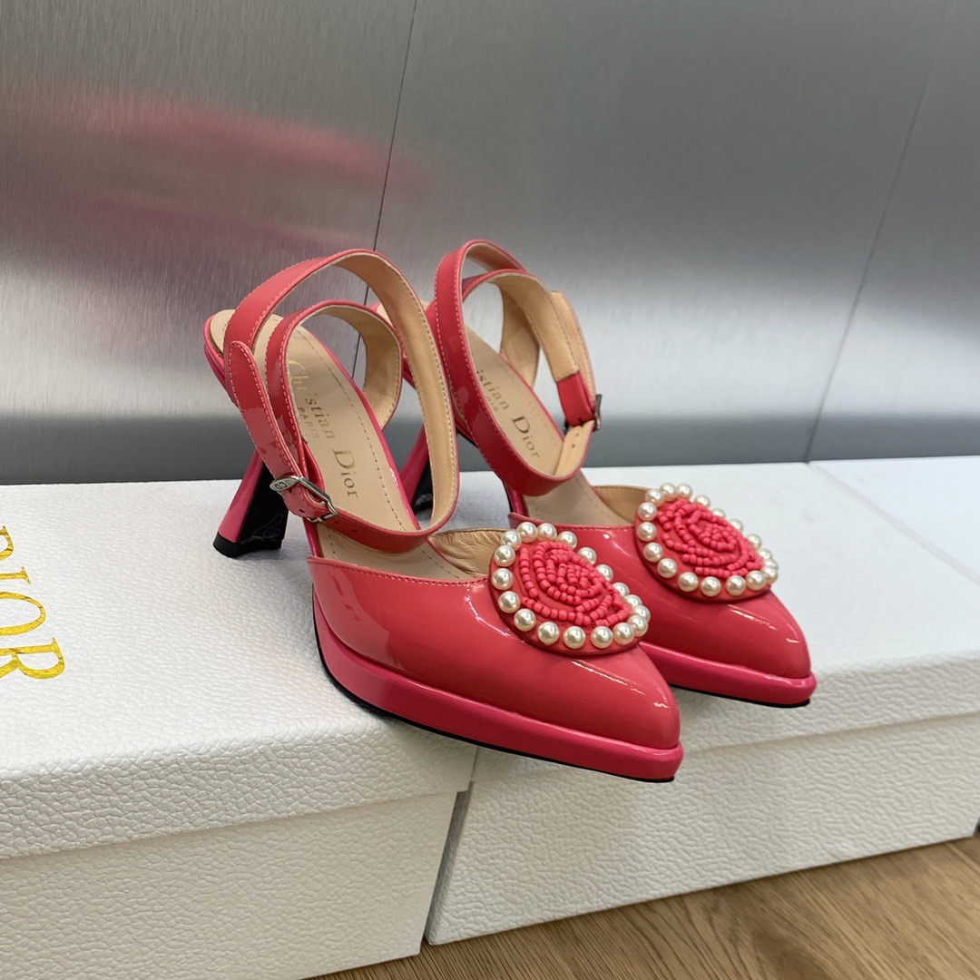 DIOR CD Letter Logo Rose Pearl Waterproof Platform Muller Women's Sandals