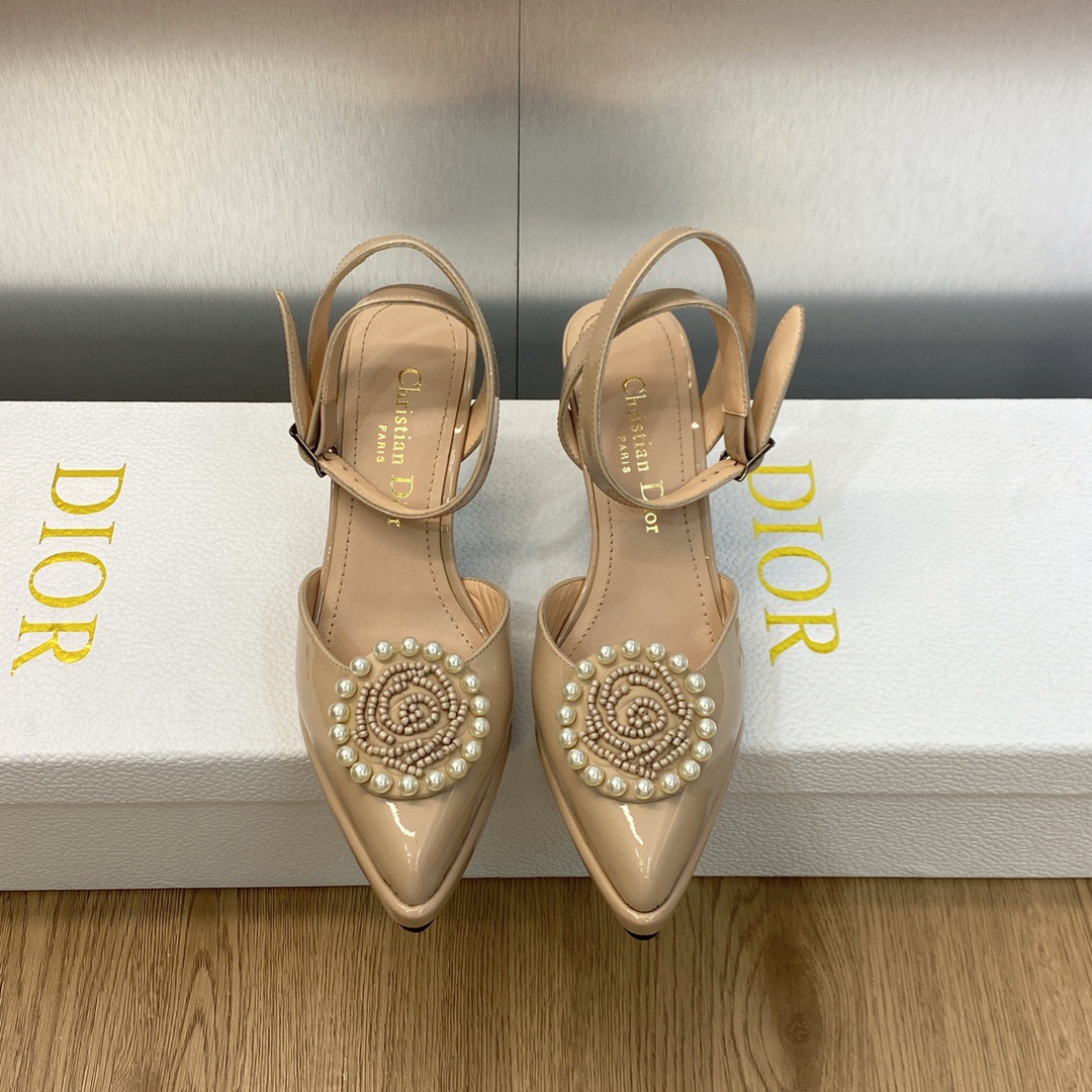 DIOR CD Letter Logo Rose Pearl Waterproof Platform Muller Women's Sandals