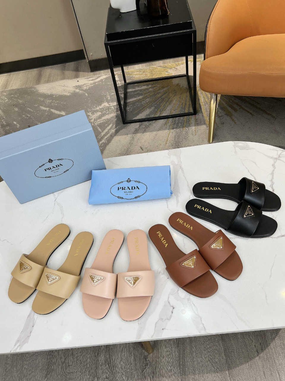 prada Triangle logo flat bottomed women's shoes Diamond slippers size 35-43