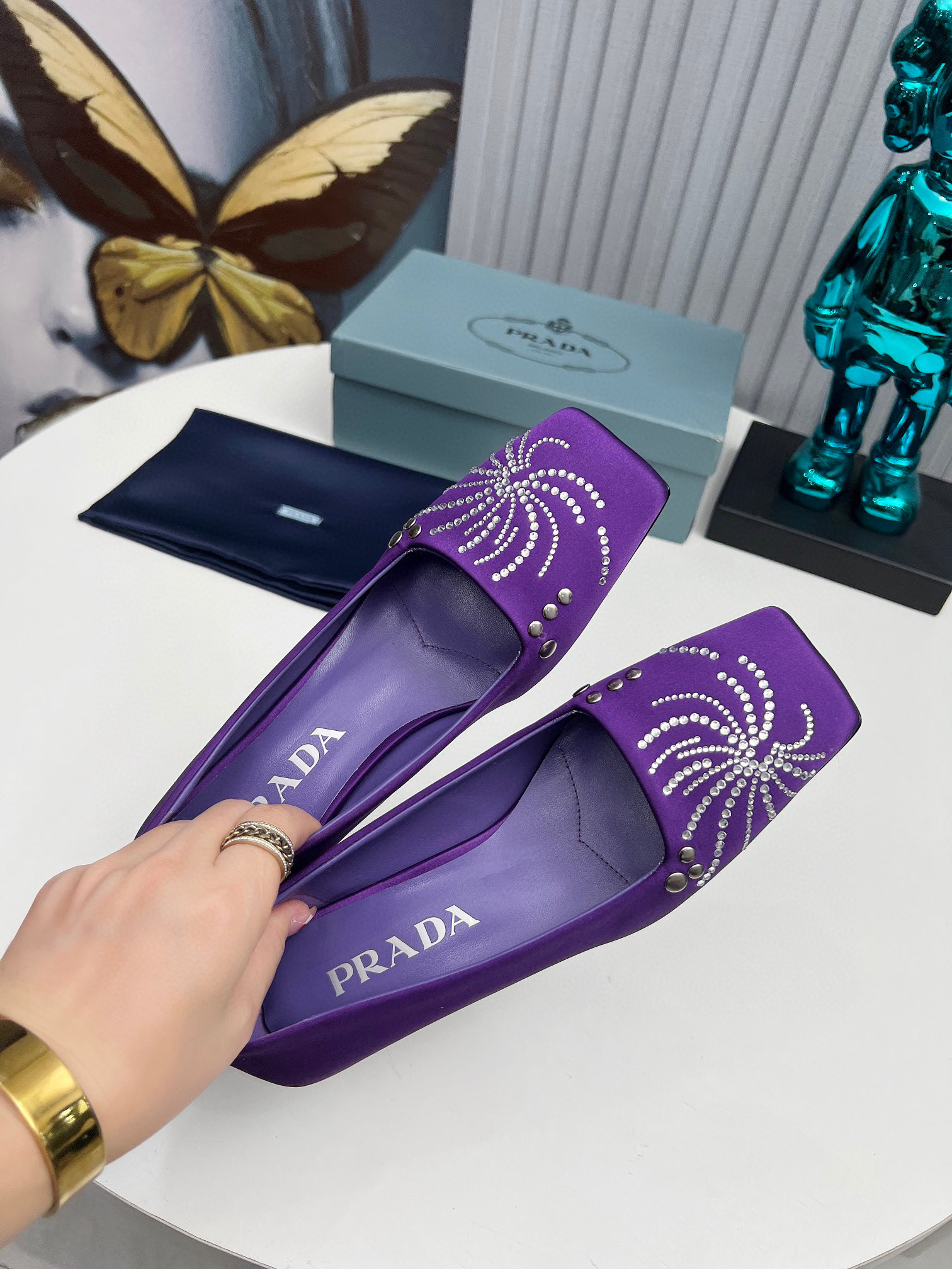 Prada Cross Heel Silk Hot Diamond High Heel Single Shoes