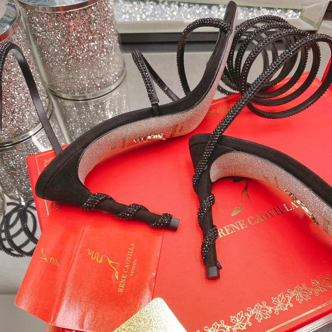 Rene Caovilla CLEO series Crystal wrapped ankle loop high heel sandals