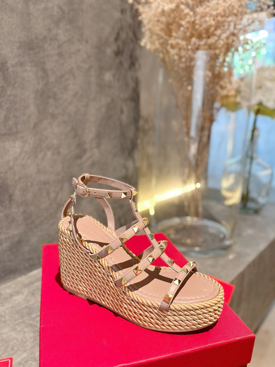 Valentino rockstud ankle strap wedge sandal