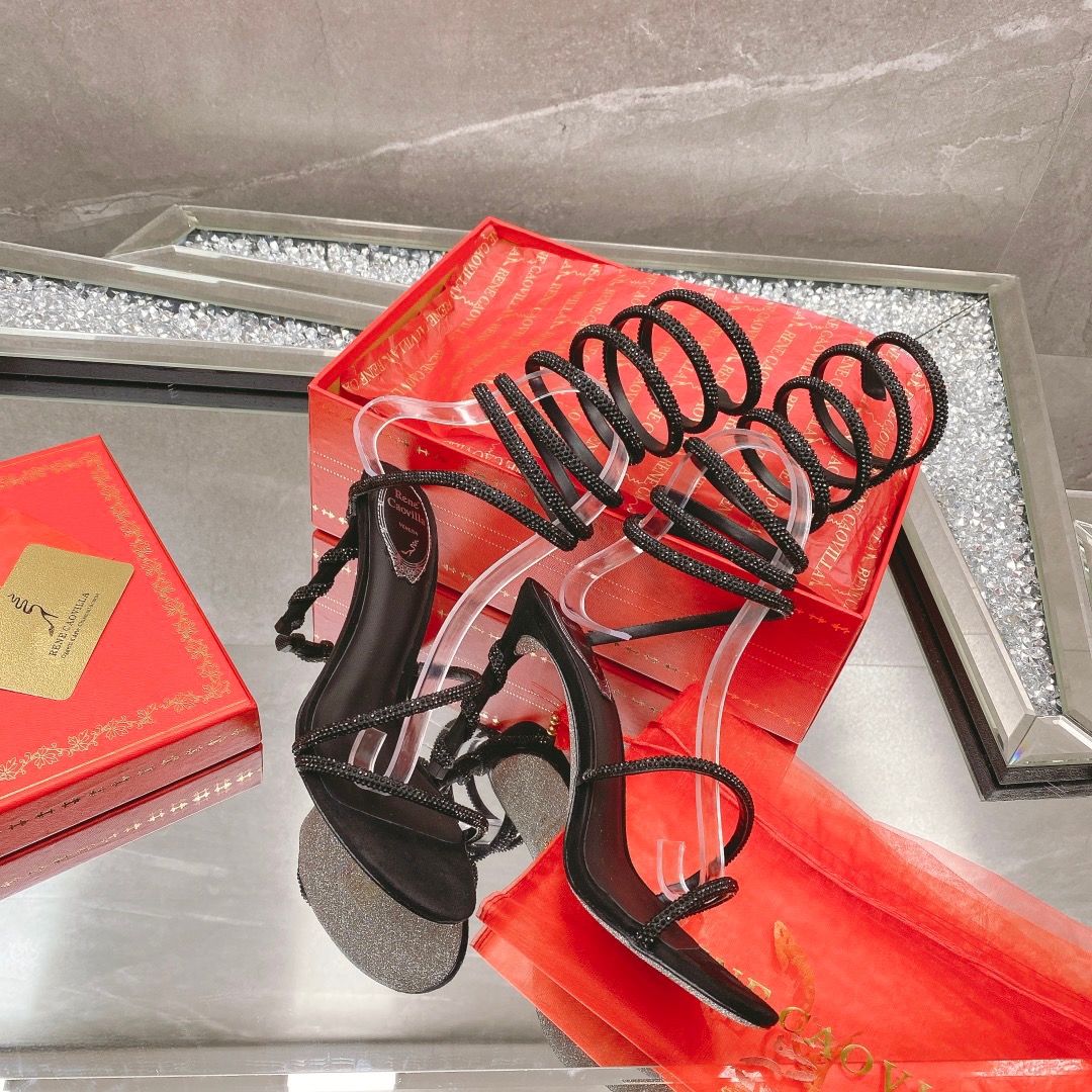 Rene Caovilla CLEO series Crystal wrapped ankle loop high heel sandals