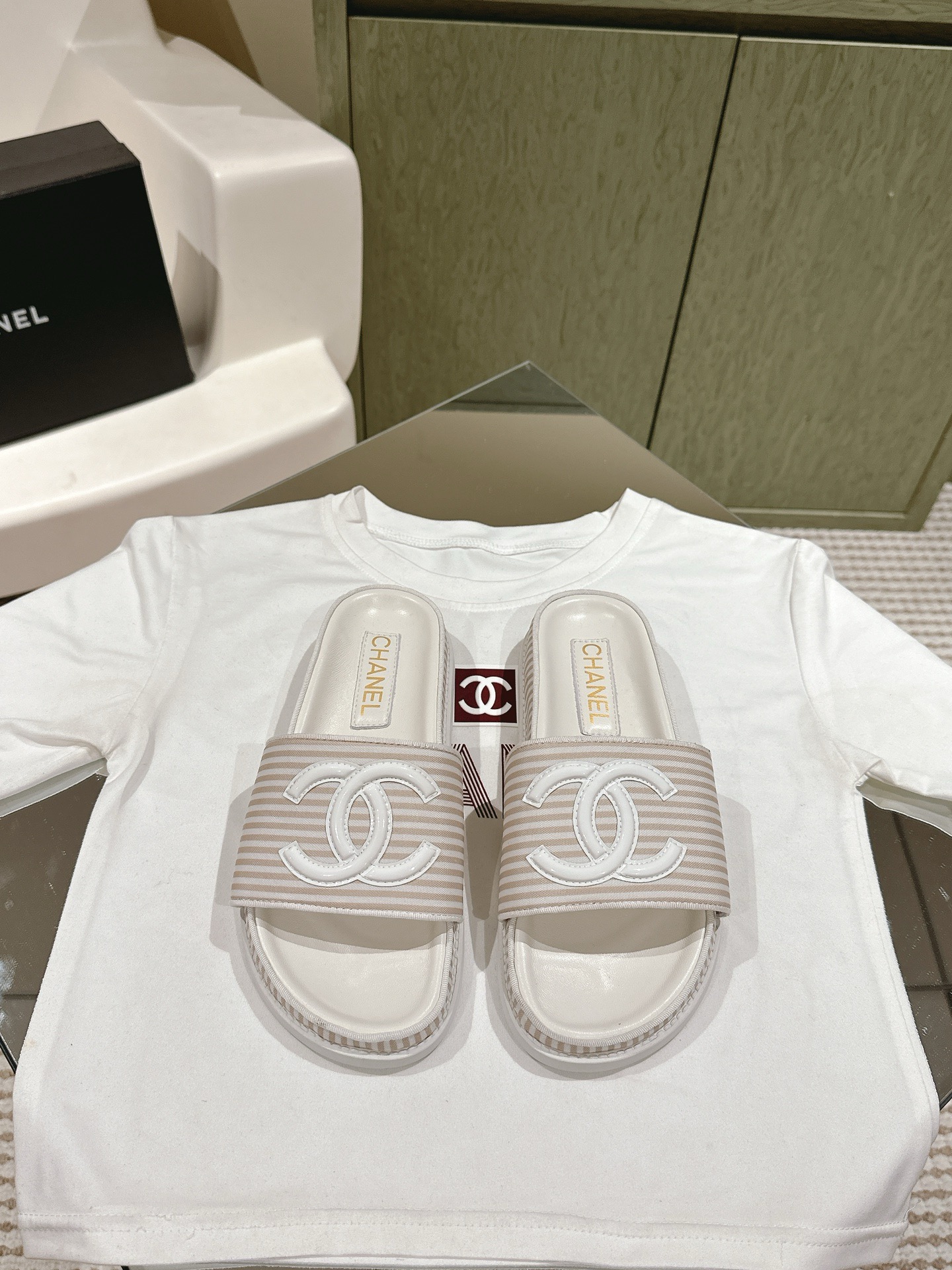 CHANEL stripe slipper