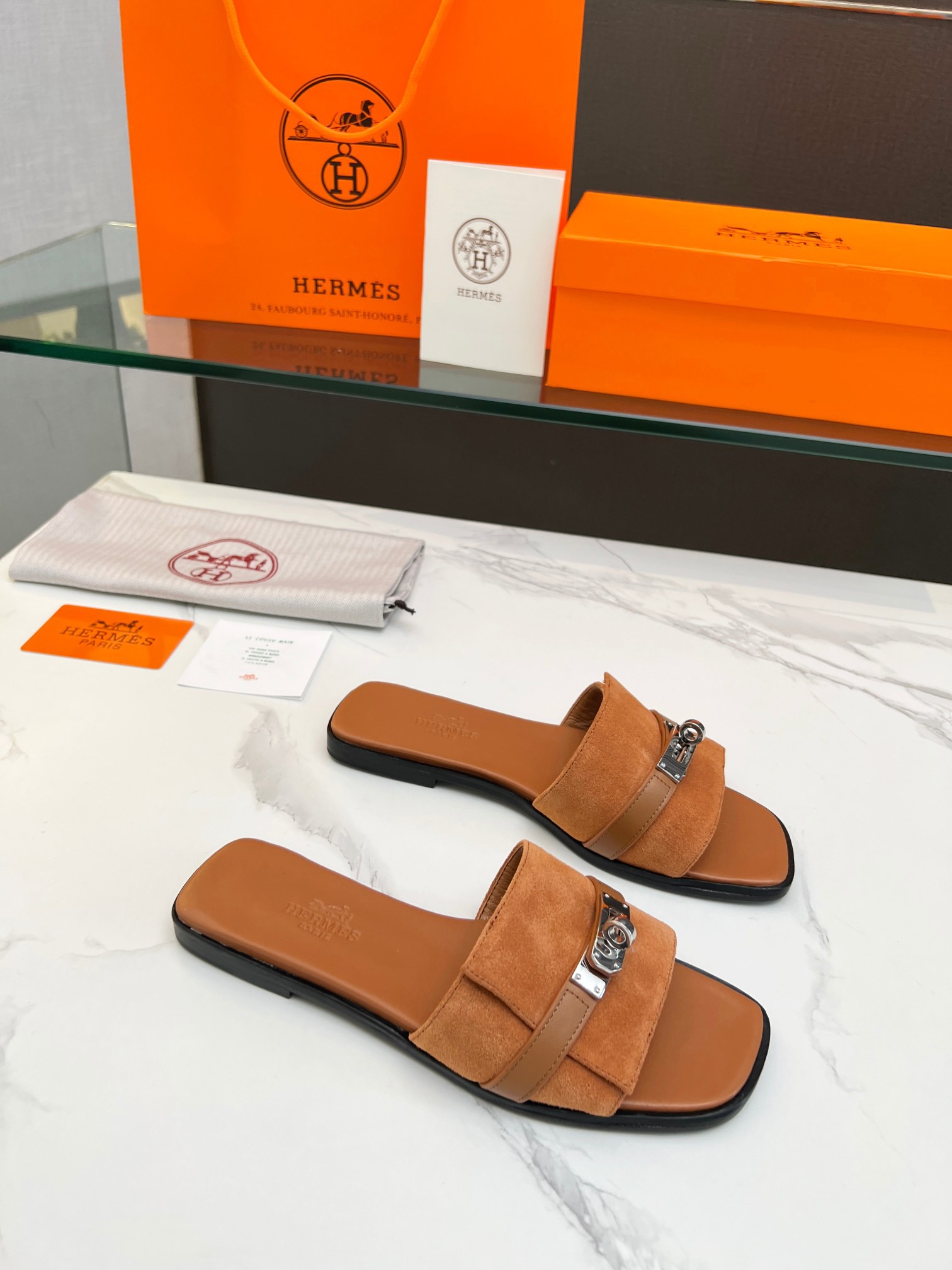 Hermes Metal flat bottomed slippers