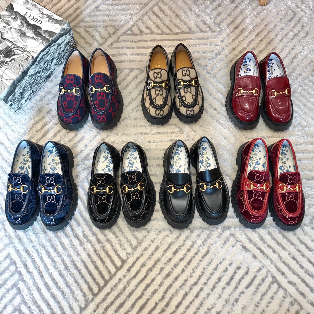 GUCCI Double G-buckle British style retro thick sole loafers