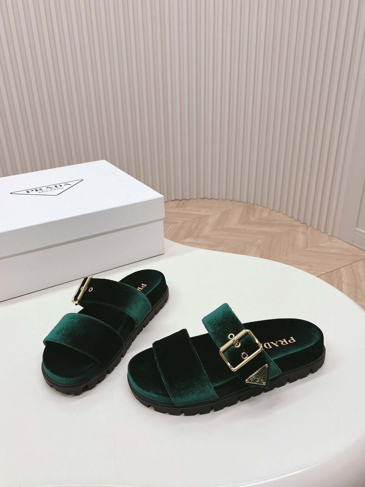 Prada Suede strap slides