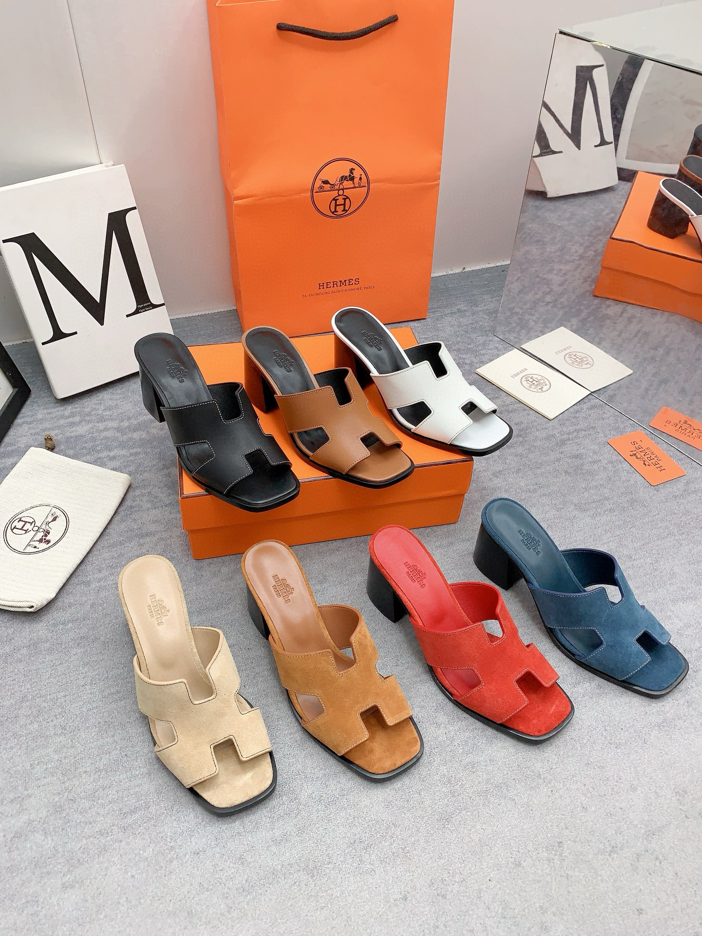 Hermes Handmade cowhide upper with thick heel slippers