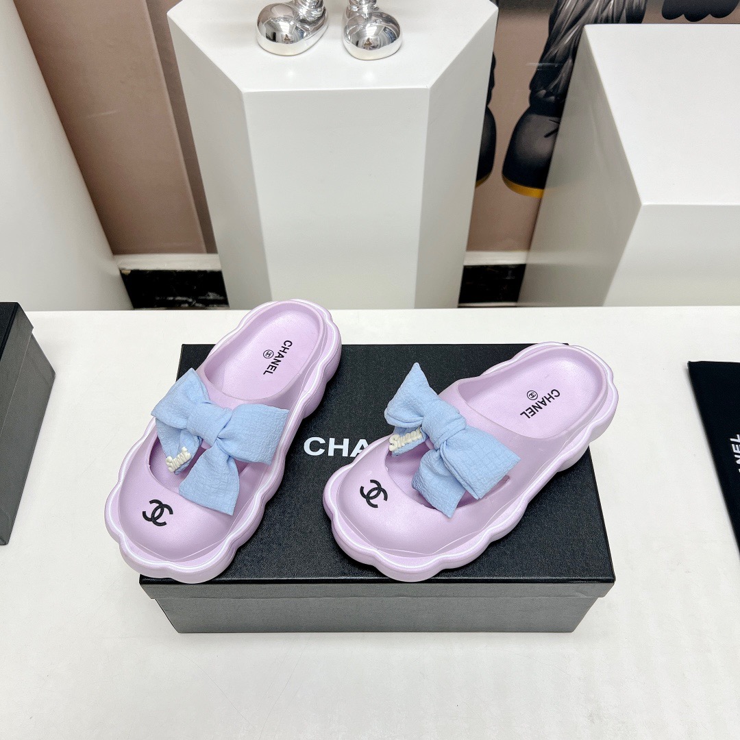 CHANEL Bow tie sponge cake slippers