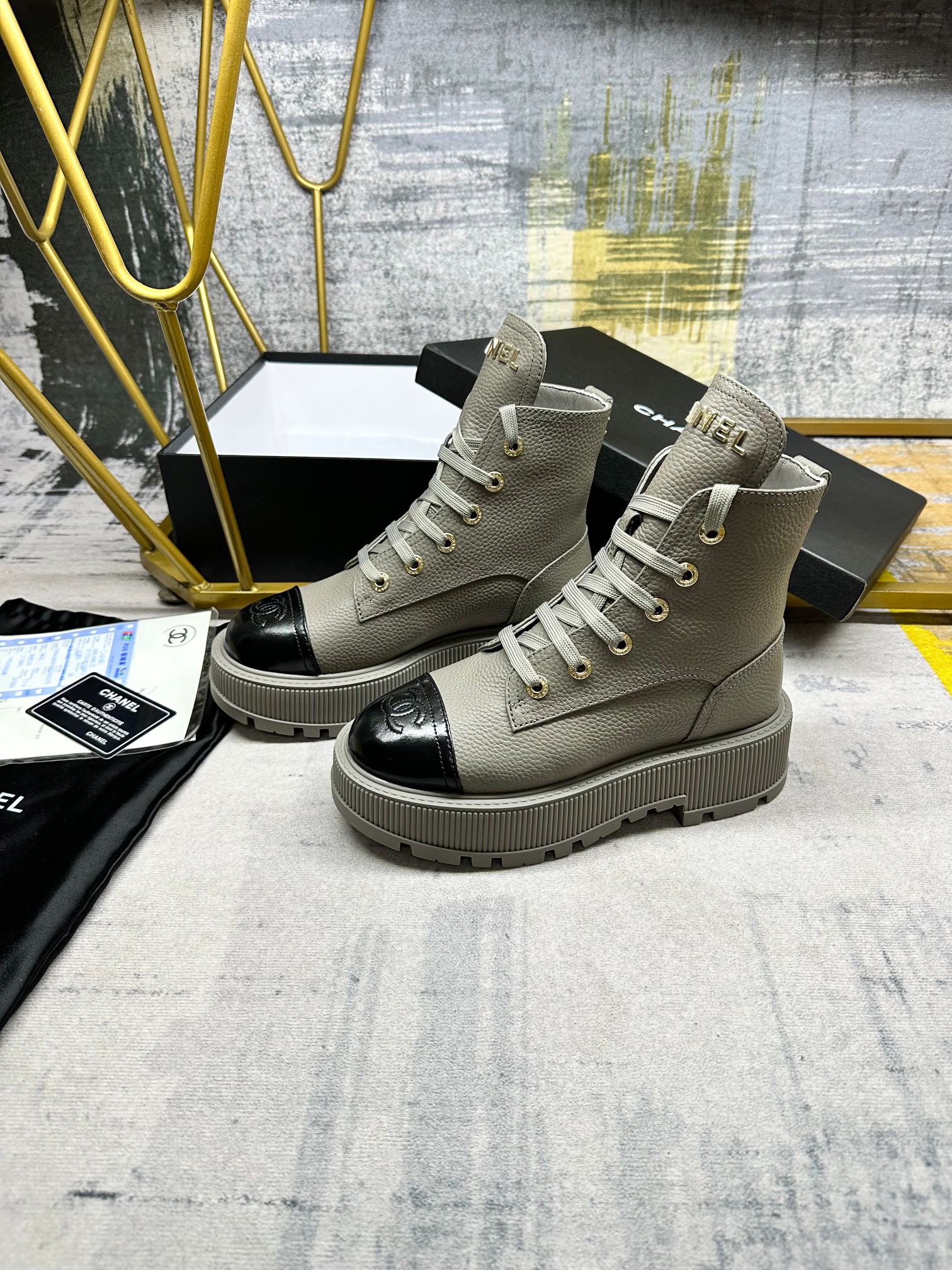 CHANEL platform biker boots