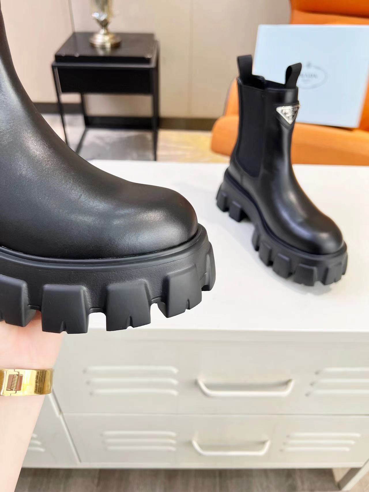 PRADA Monolith brushed leather boots