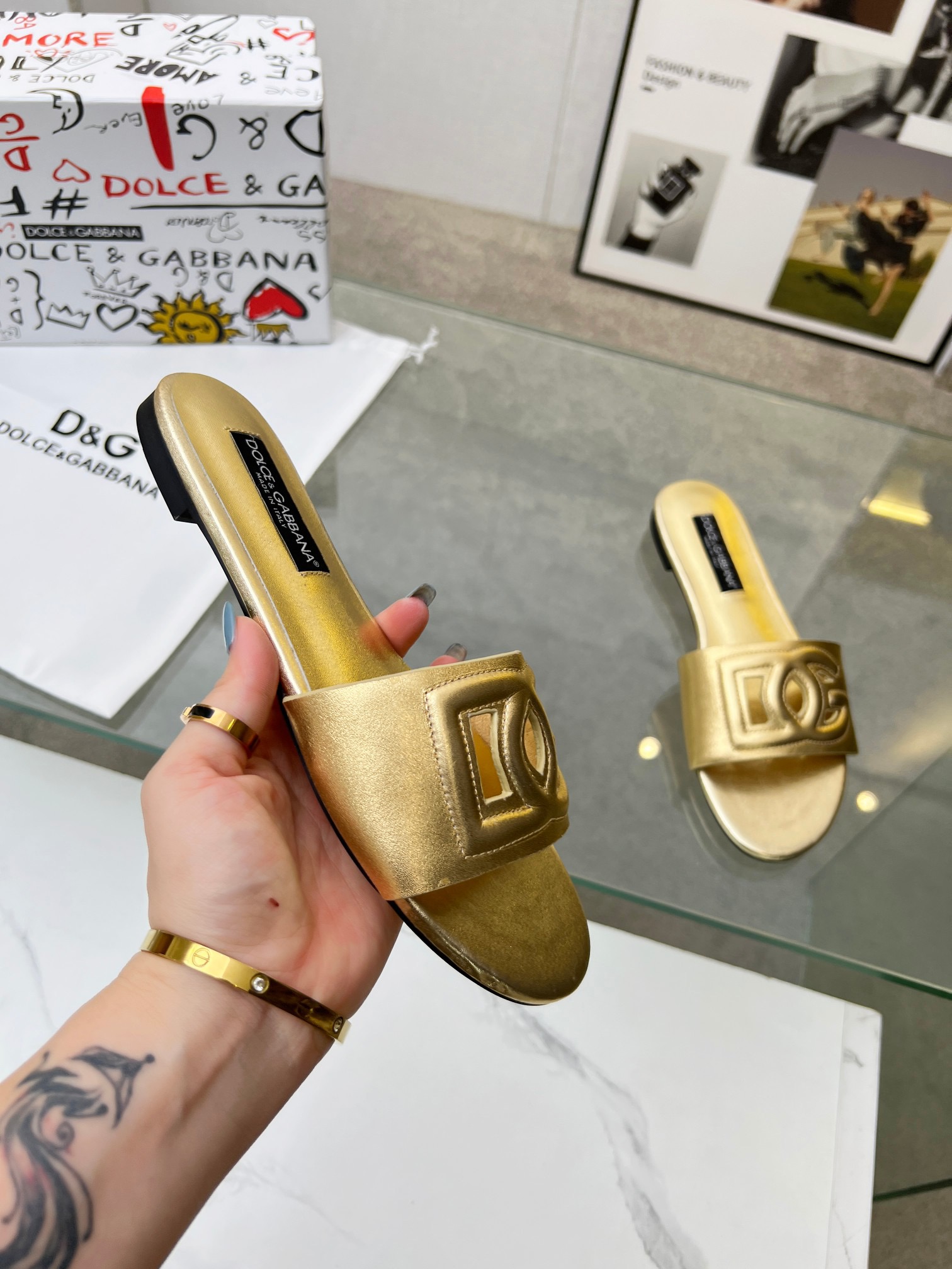 DOLCE&GABBANA Logo calfskin slippers