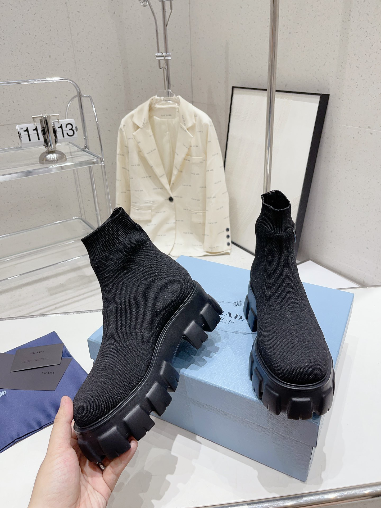 PRADA Monolith knit ankle boots