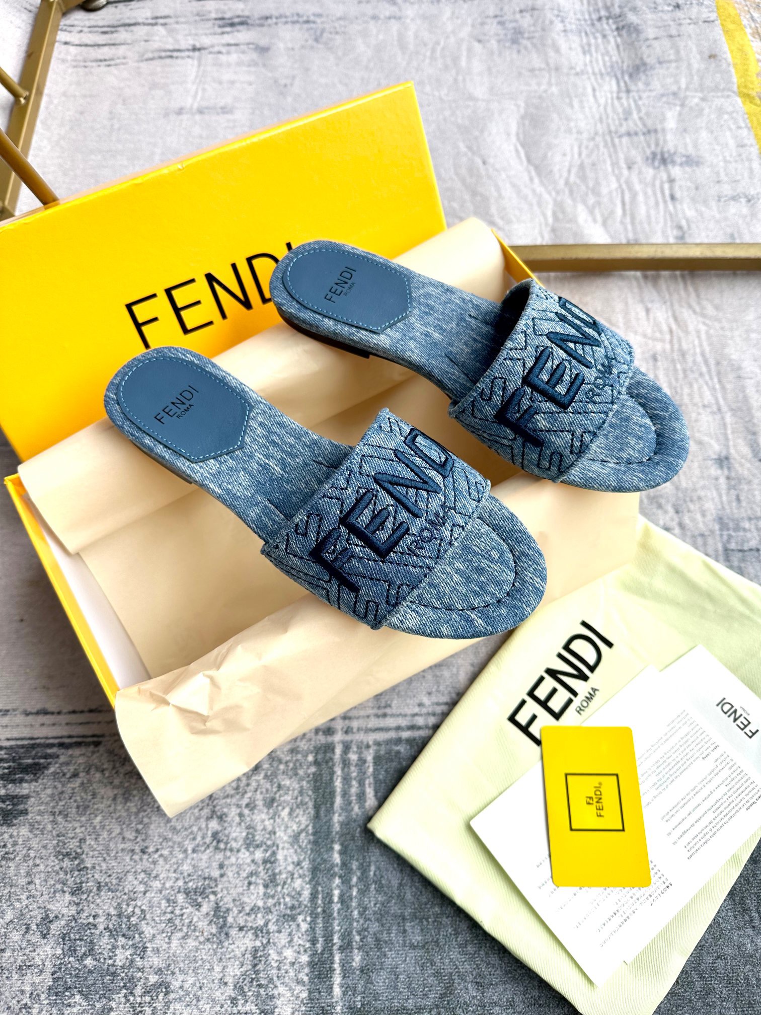 FENDI denim slippers