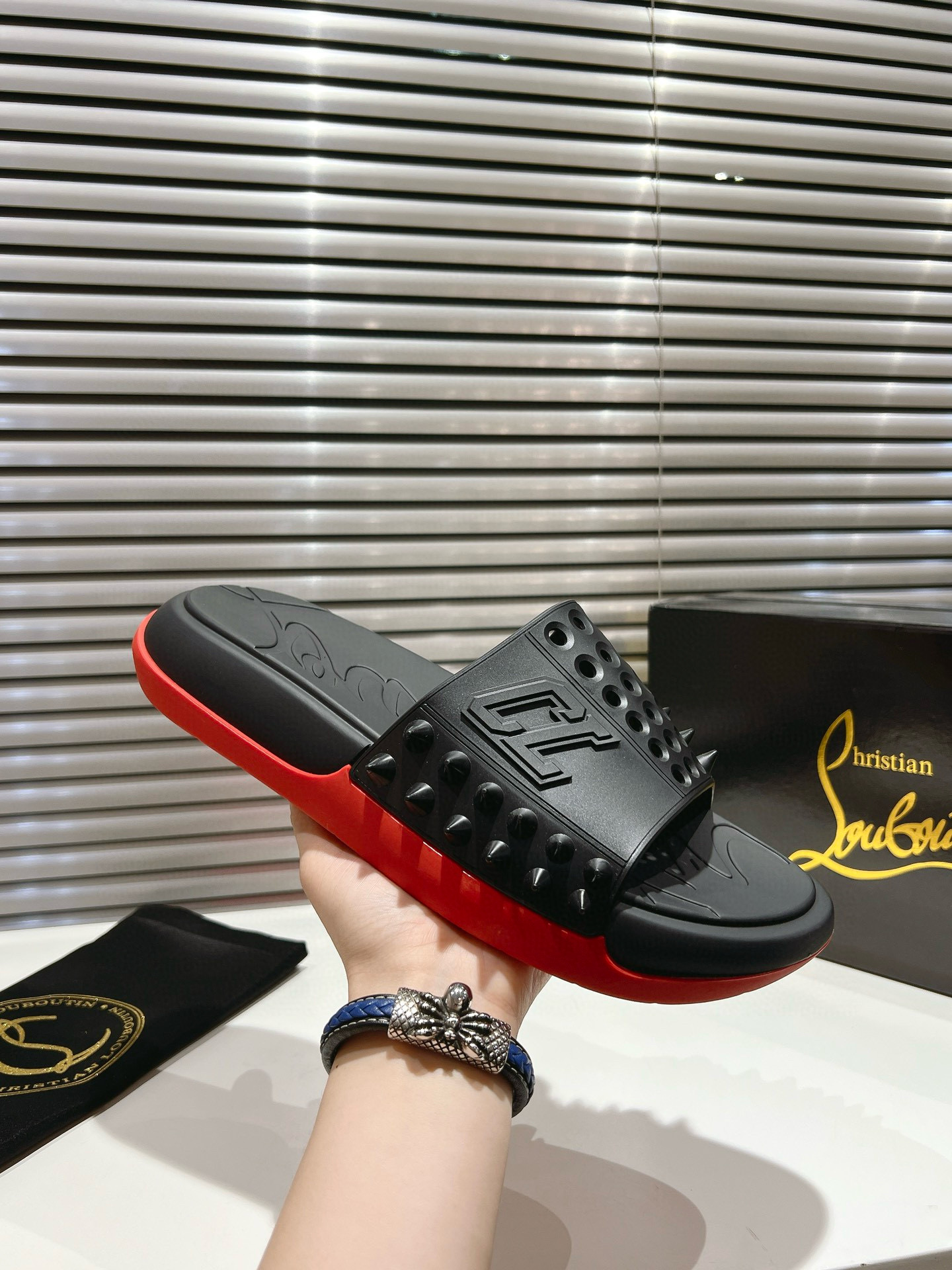 CHRISTIAN LOUBOUTIN Varsity Studded Slippers