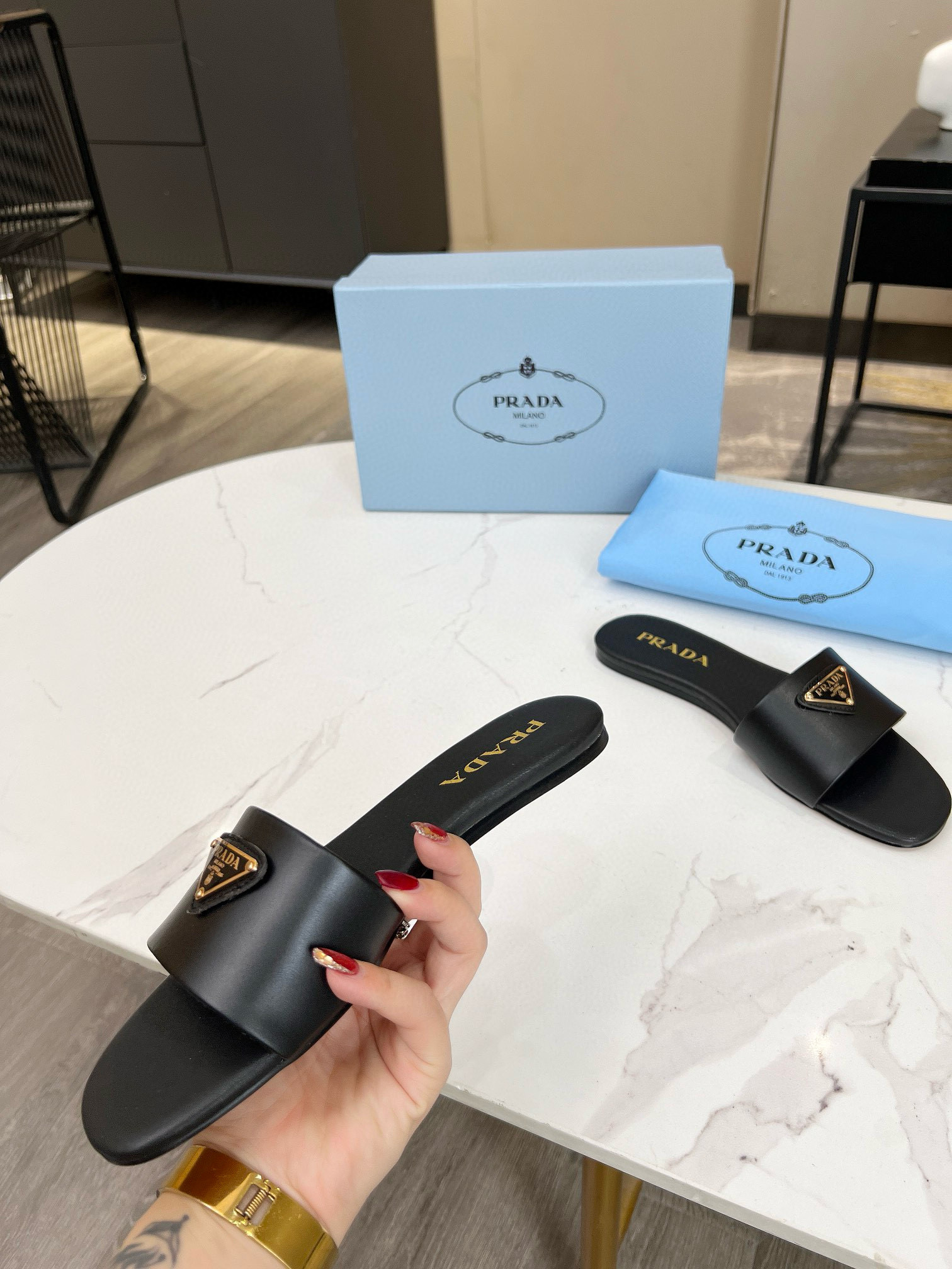 PRADA Leather Slides