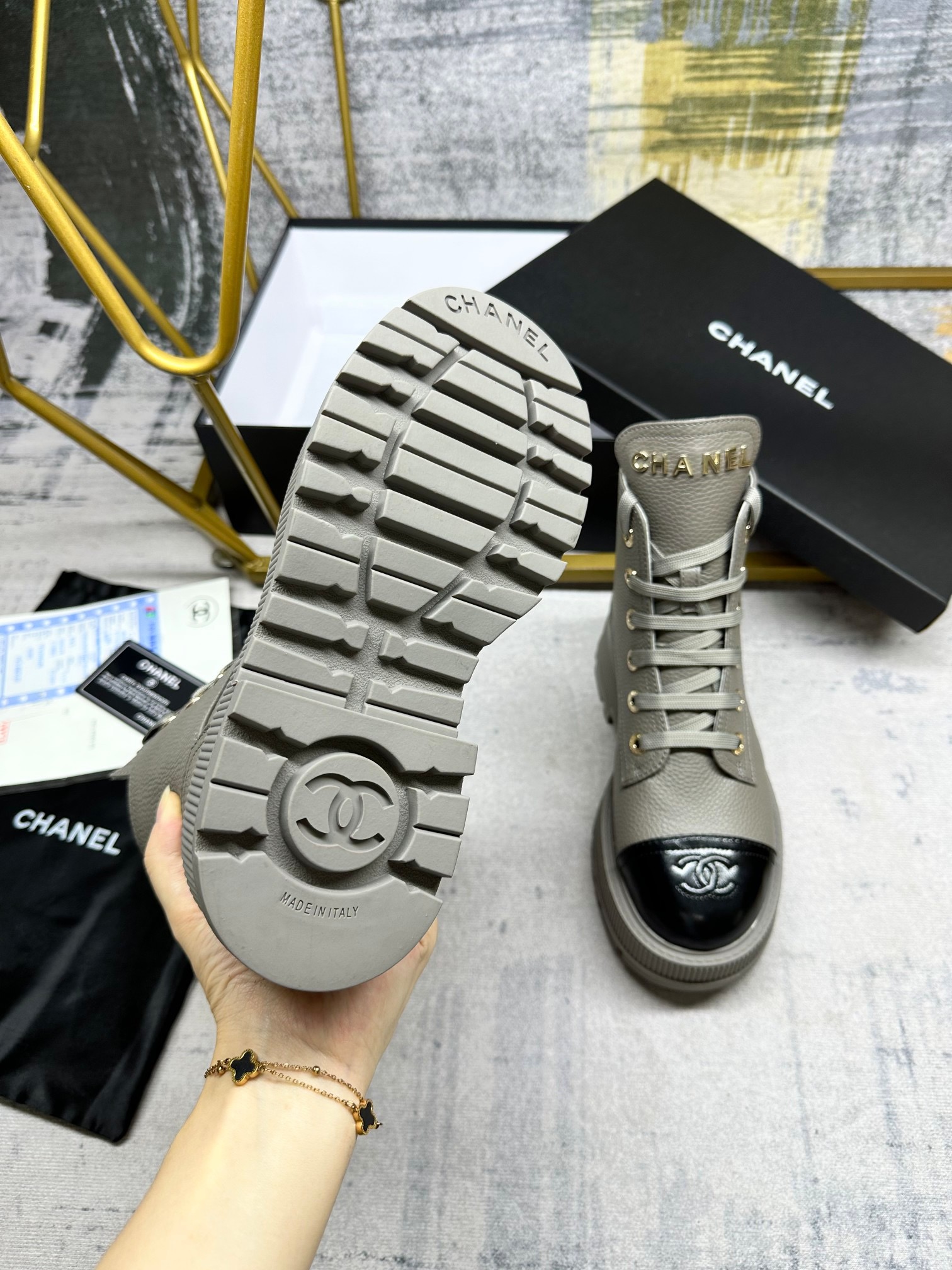 CHANEL platform biker boots