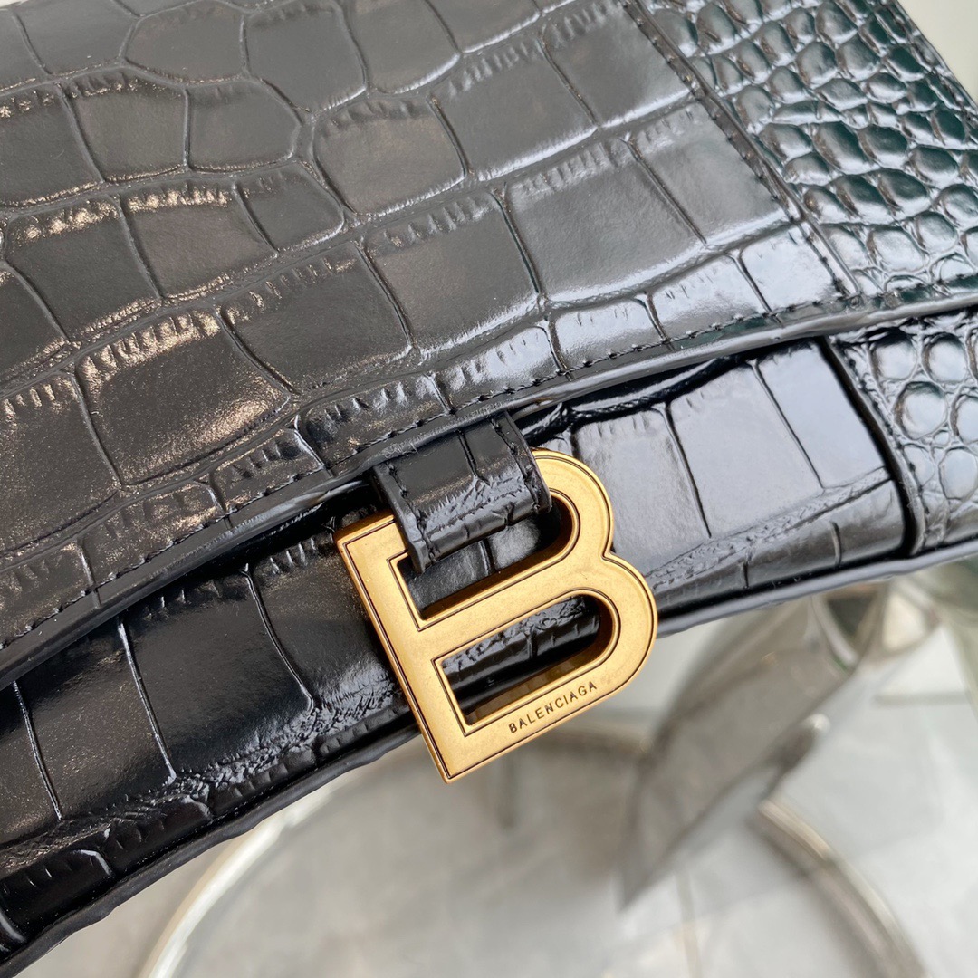 BALENCIAGA HOURGLASS HINGE Alligator embossed medium handbag