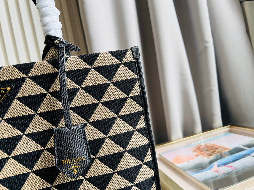PRADA Symbole Embroidered Fabric Tote Bag