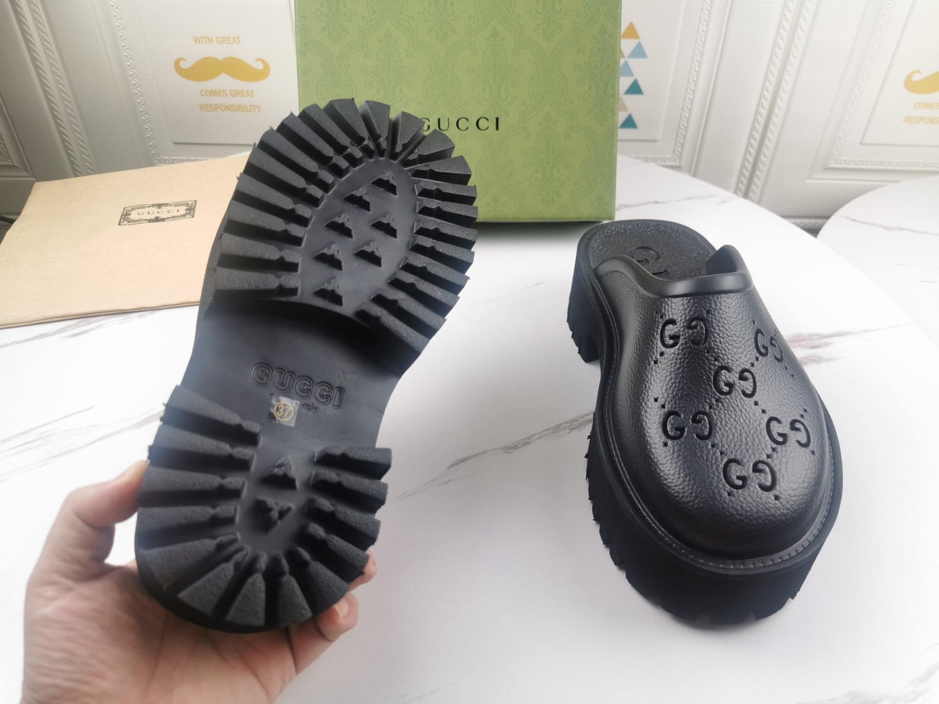 GUCCI Women's hollow G waterproof platform sandals